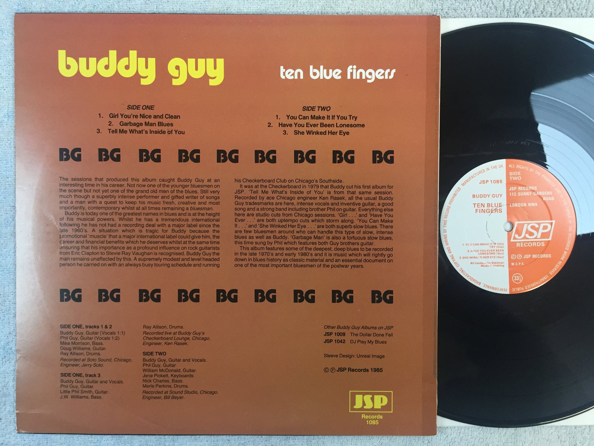 Omslagsbild för skivan BUDDY GUY ten blue fingers LP -85 UK JSP 1085 Chicago blues