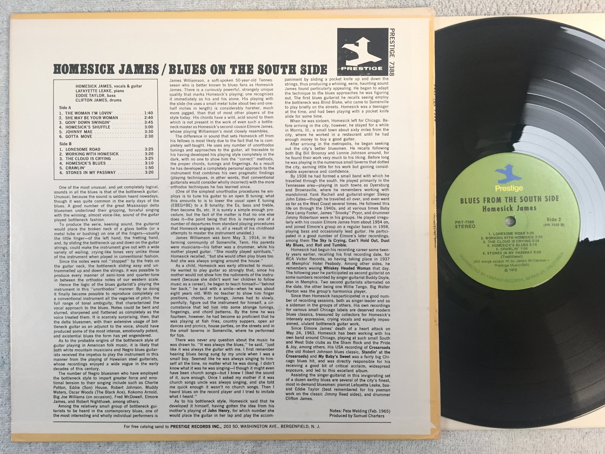 Omslagsbild för skivan HOMESICK JAMES blues from the south side LP -72 US PRESTIGE PRT 7388