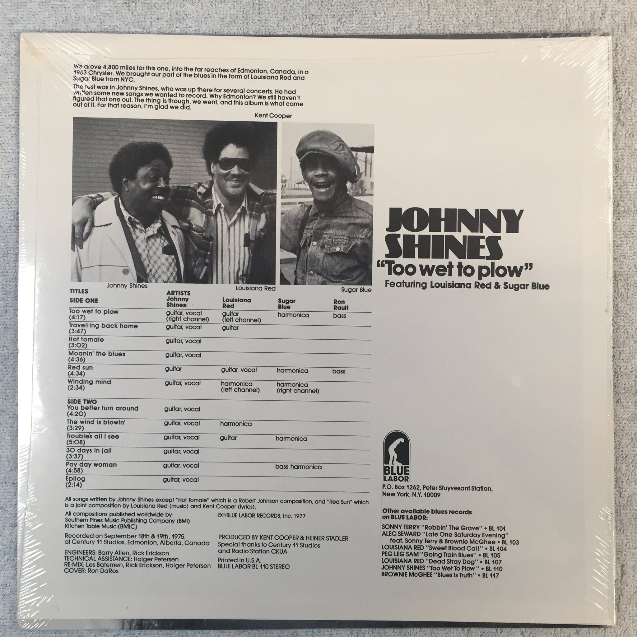Omslagsbild för skivan JOHNNY SHINES to wet to plow LP -77 US BLUE LABOR BL 110 Still Sealed