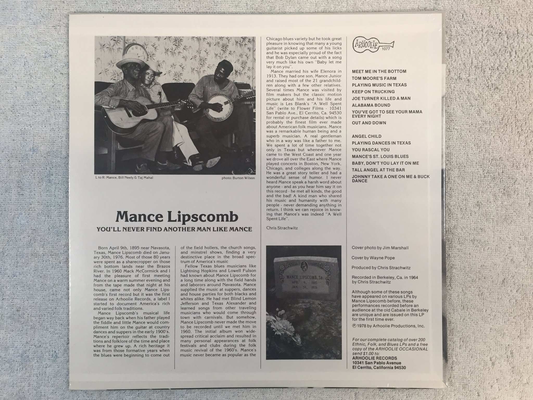 Omslagsbild för skivan MANCE LIPSCOMB you'll never find another man like.. LP -78 US ARHOOLIE 1077 seal