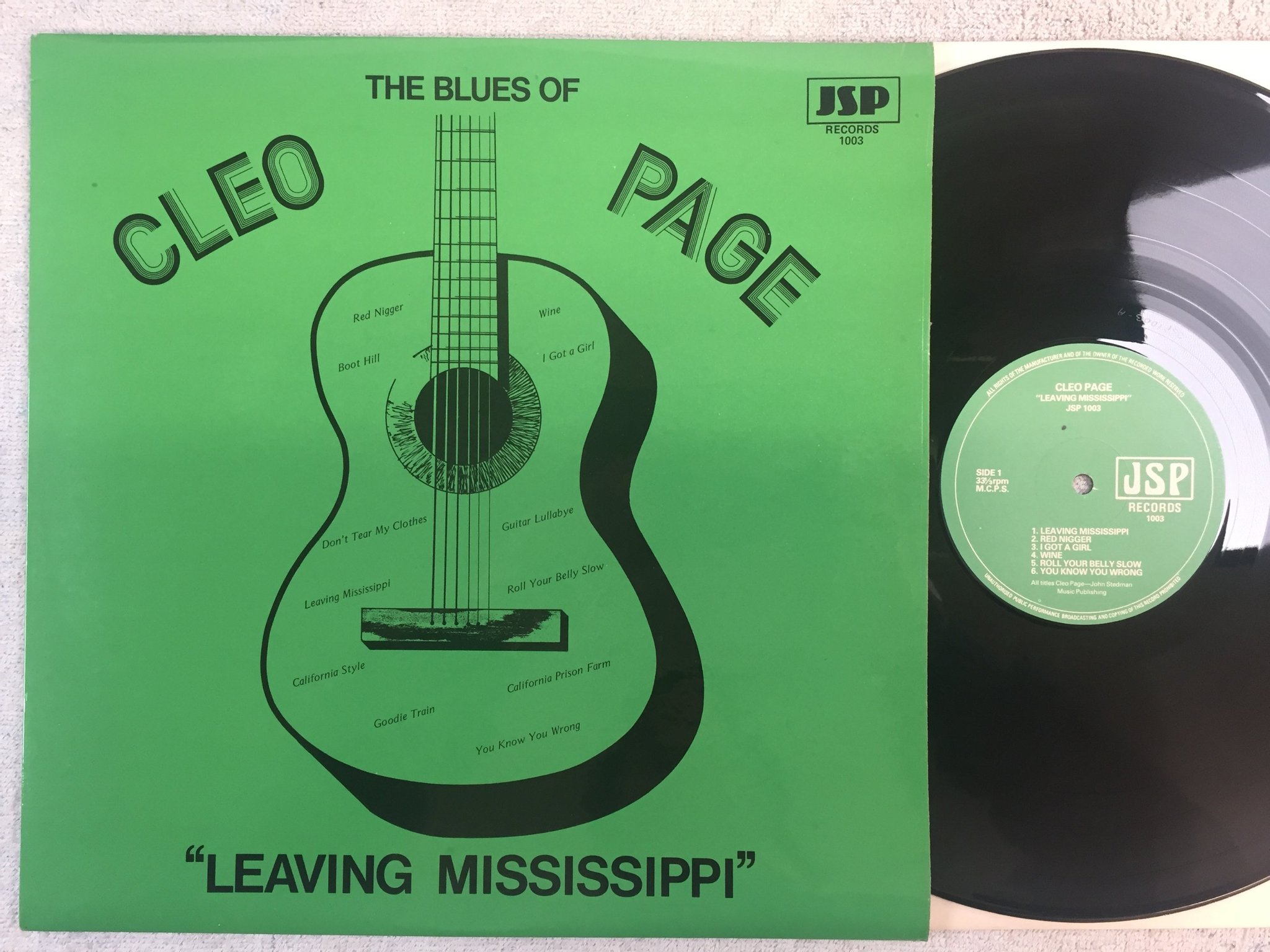 Omslagsbild för skivan CLEO PAGE Leaving Mississippi LP -79 UK jsp 1003 blues