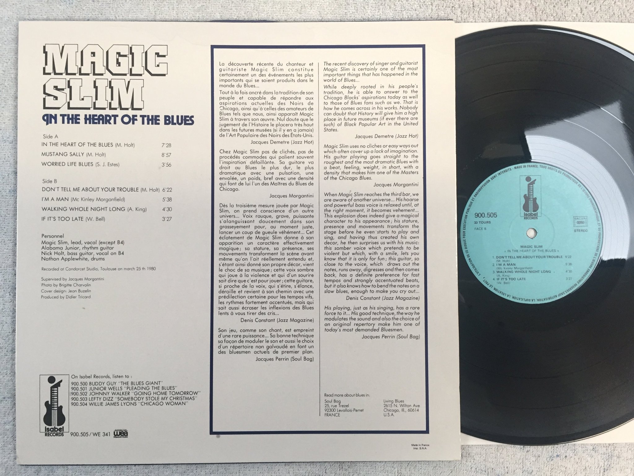 Omslagsbild för skivan MAGIC SLIM in the heart of the blues LP -80 Fra ISABEL 900.505