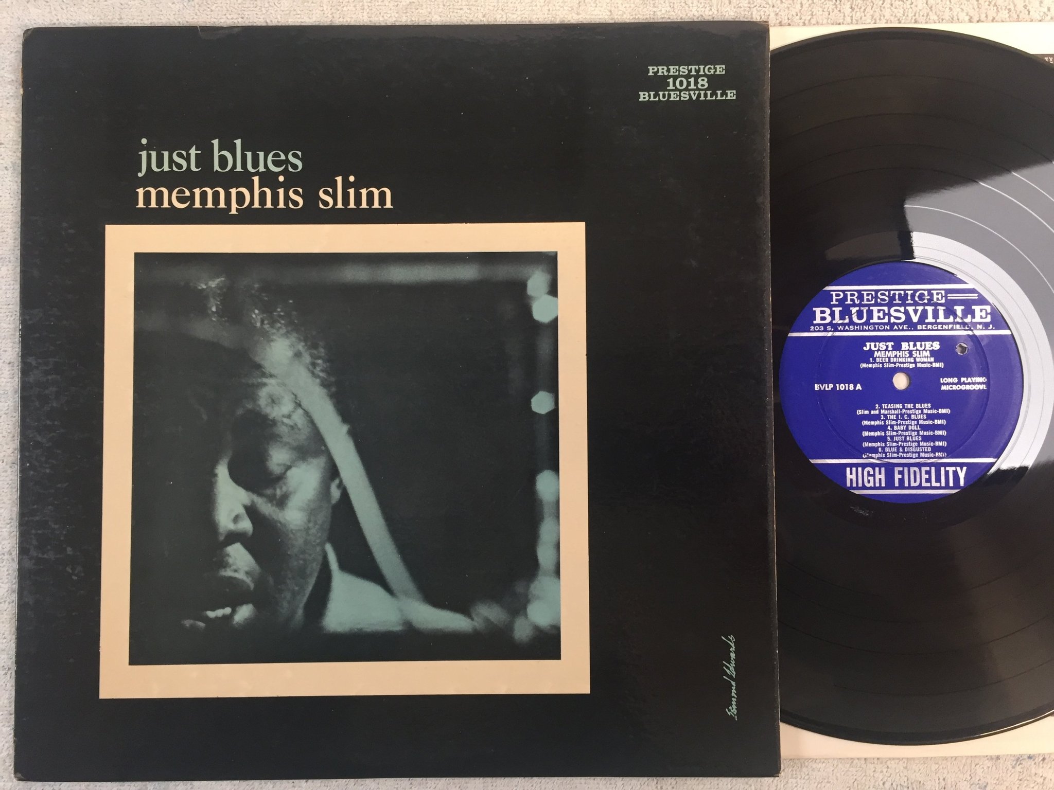 Omslagsbild för skivan MEMPHIS SLIM just blues LP -61 US PRESTIGE BLUESVILLE BVLP 1018 