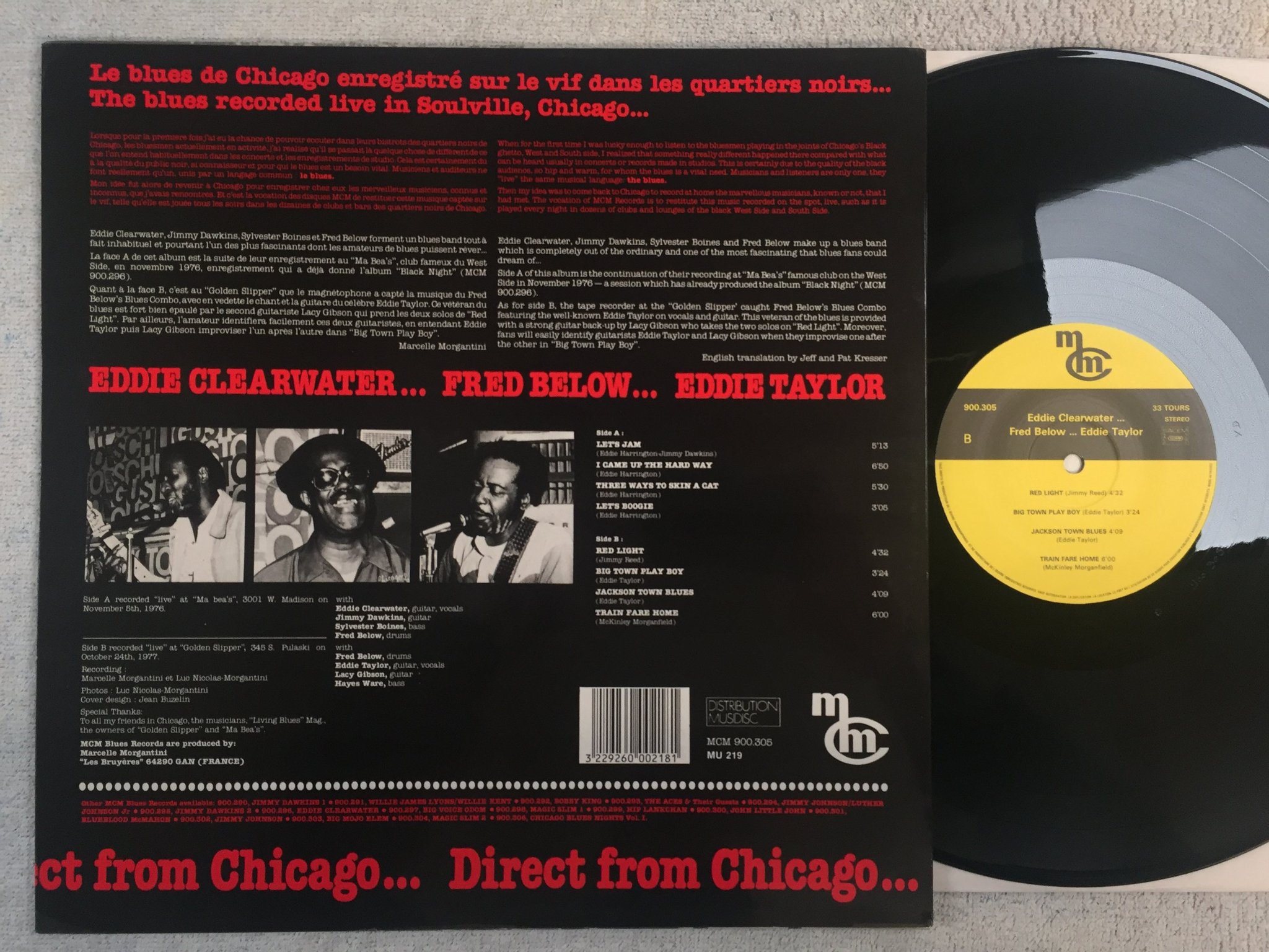 Omslagsbild för skivan EDDIE CLEARWATER Fred Below EDDIE TAYLOR  LP -86 Fra MCM 900.305