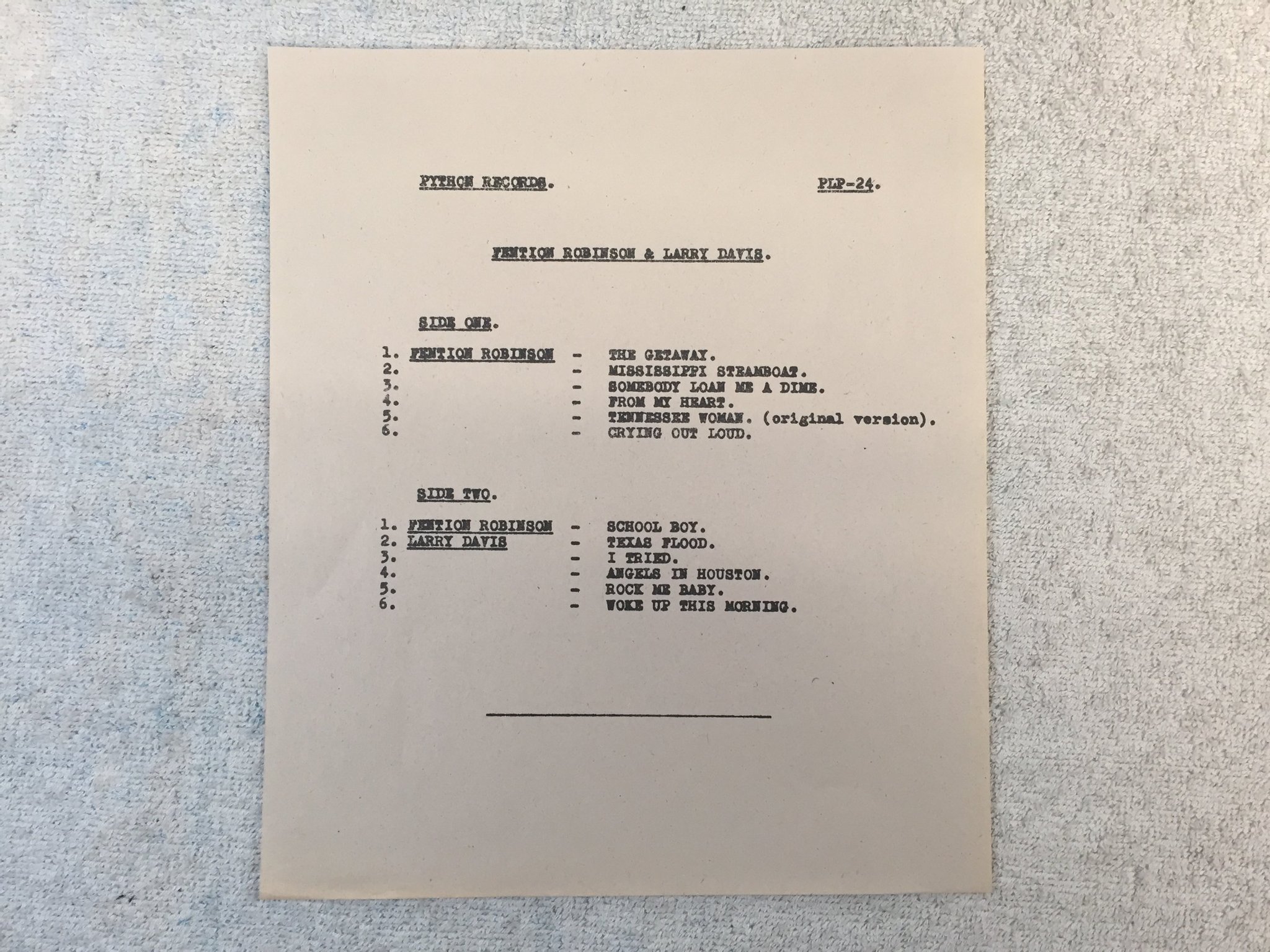 Omslagsbild för skivan FENTION ROBINSON & LARRY DAVIS s/t LP -70 UK test press PYTHON PLP-24 rare!