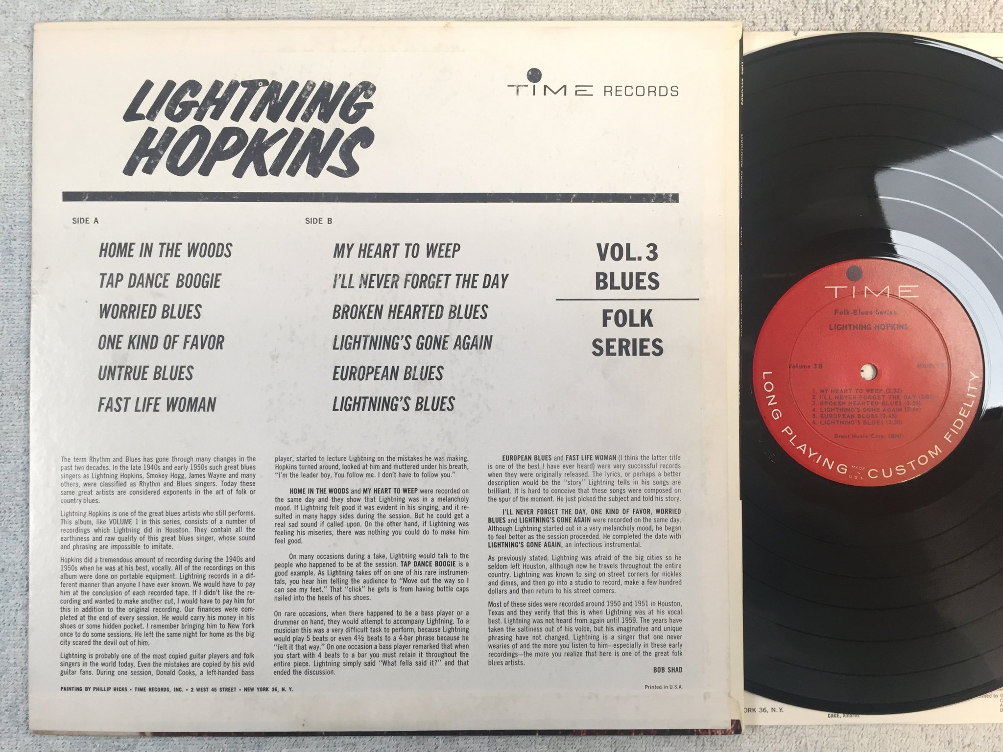 Omslagsbild för skivan LIGHTNING HOPKINS LP -62 US TIME RECORDS VOL. 3 deep grooved labels