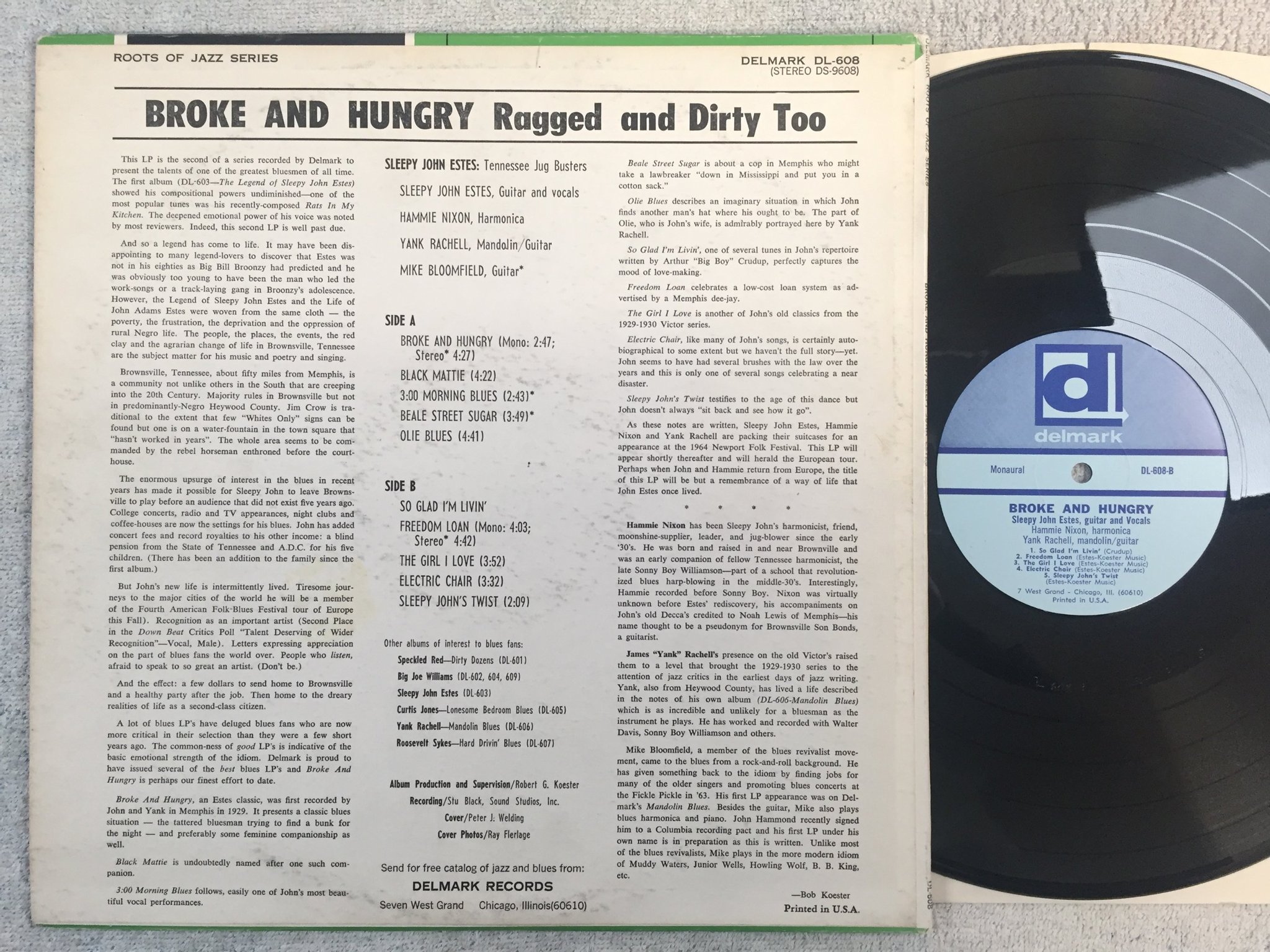 Omslagsbild för skivan SLEEPY JOHN ESTES broke and hungry LP US DELMARK DL-608