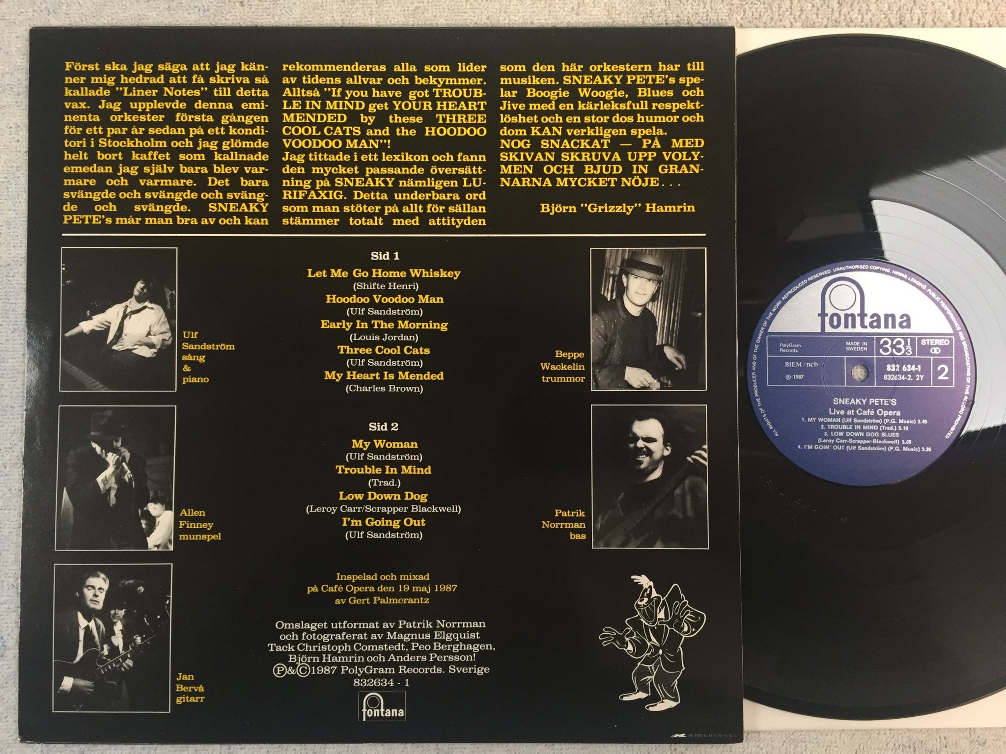 Omslagsbild för skivan SNEAKY PETE'S live at Cafe Opera LP -87 ncb FONTANA 832634-1