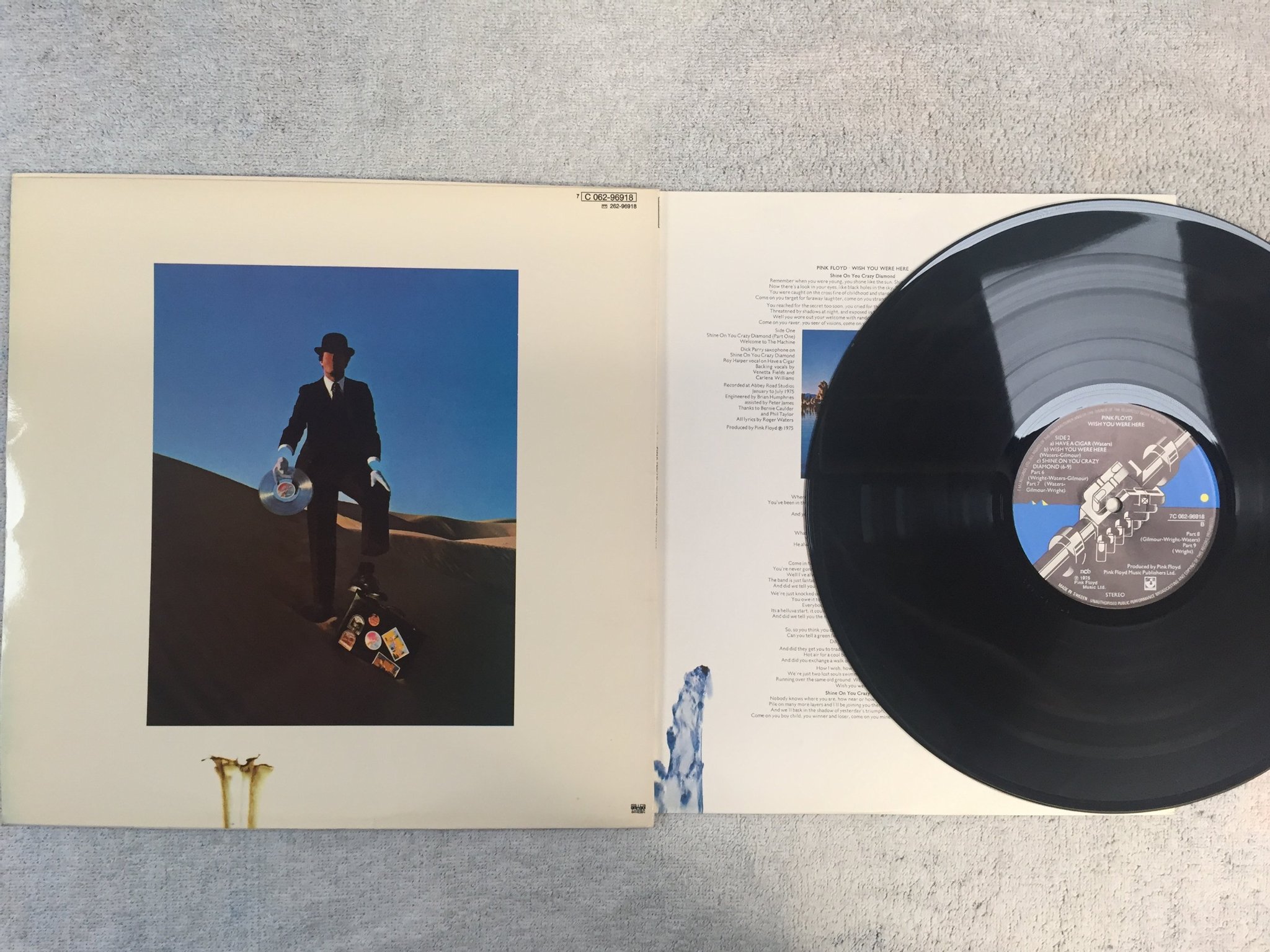 Omslagsbild för skivan PINK FLOYD wish you were here LP -75 ncb HARVEST 7C 062-96918