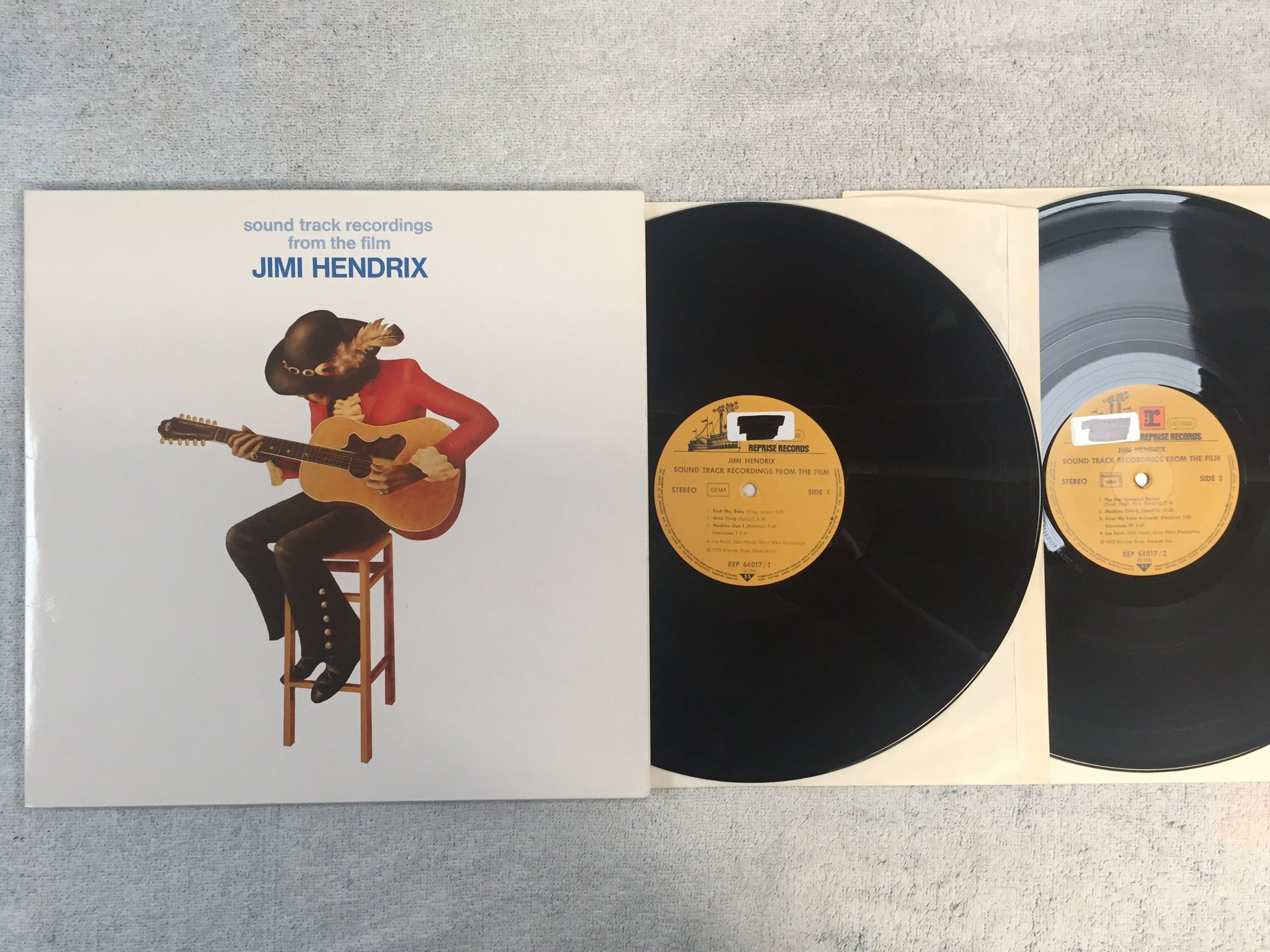 Omslagsbild för skivan JIMI HENDRIX sound track recordings from the film 2xLP re Ger REPRISE REP 64017 