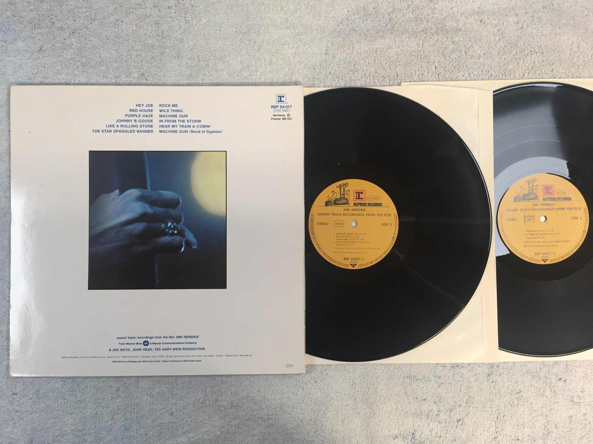 Omslagsbild för skivan JIMI HENDRIX sound track recordings from the film 2xLP re Ger REPRISE REP 64017 