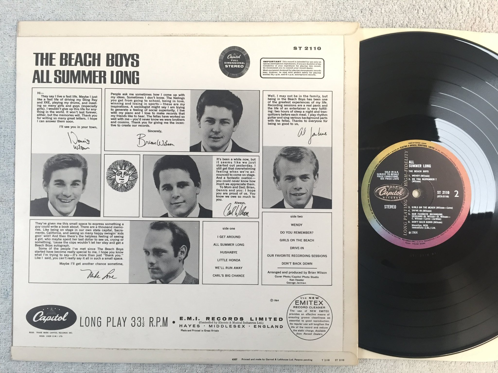 Omslagsbild för skivan THE BEACH BOYS all summer long LP -64 UK CAPITOL ST 2110