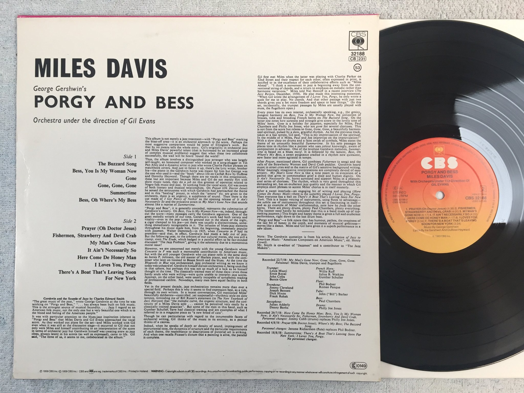 Omslagsbild för skivan MILES DAVIS porgy and bess LP re Hol CBS 32188