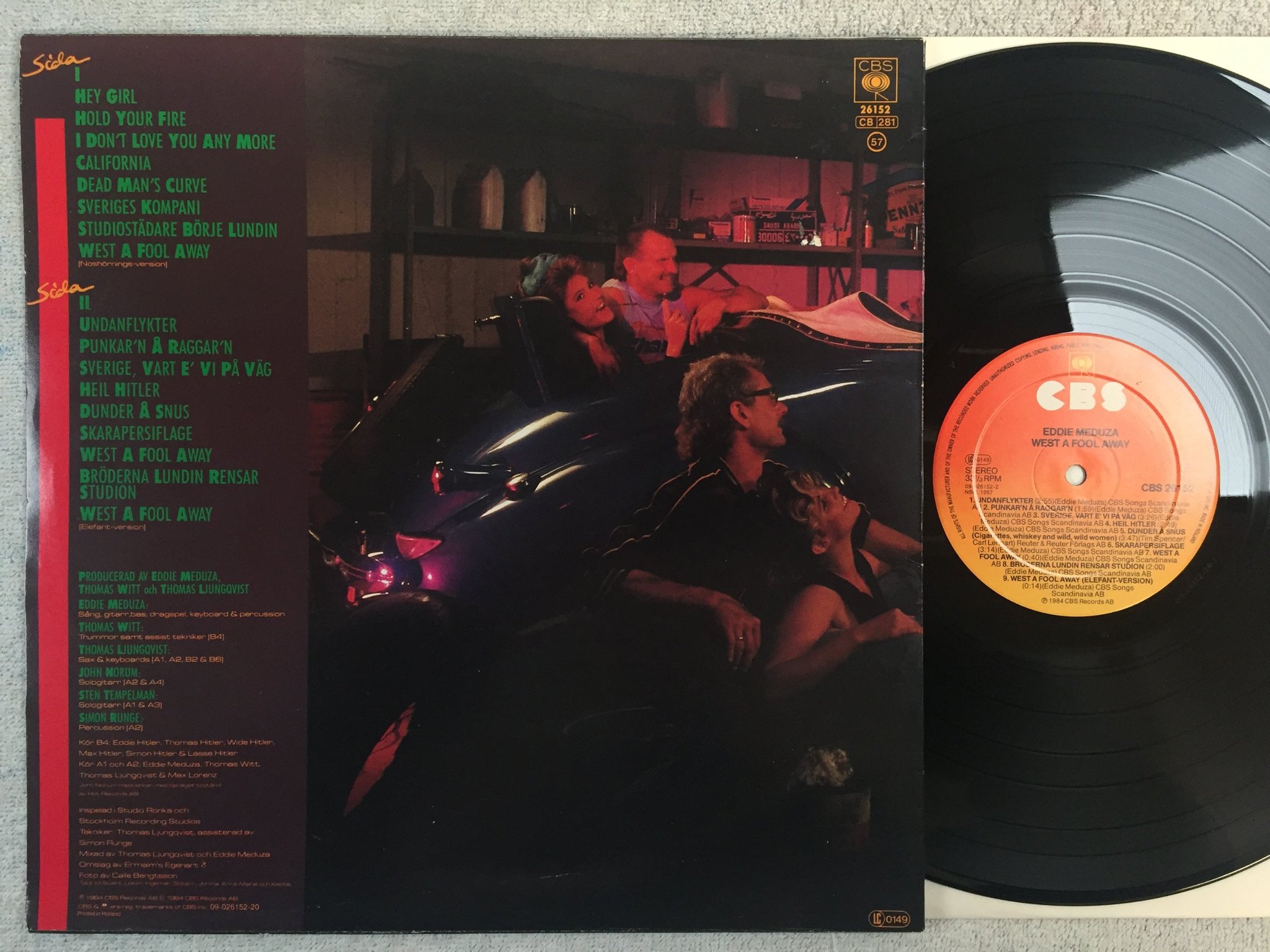 Omslagsbild för skivan EDDIE MEDUZA west a fool away LP -84 ncb CBS 26152 ocencurerade utgåvan RARE!