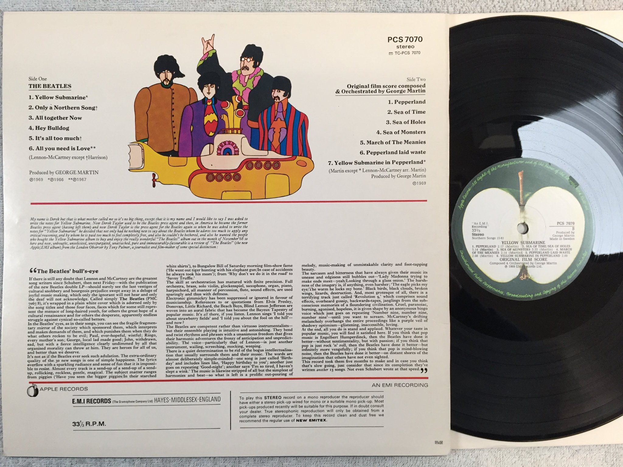 Omslagsbild för skivan THE BEATLES yellow submarine LP re NCB APPLE PCS 7070
