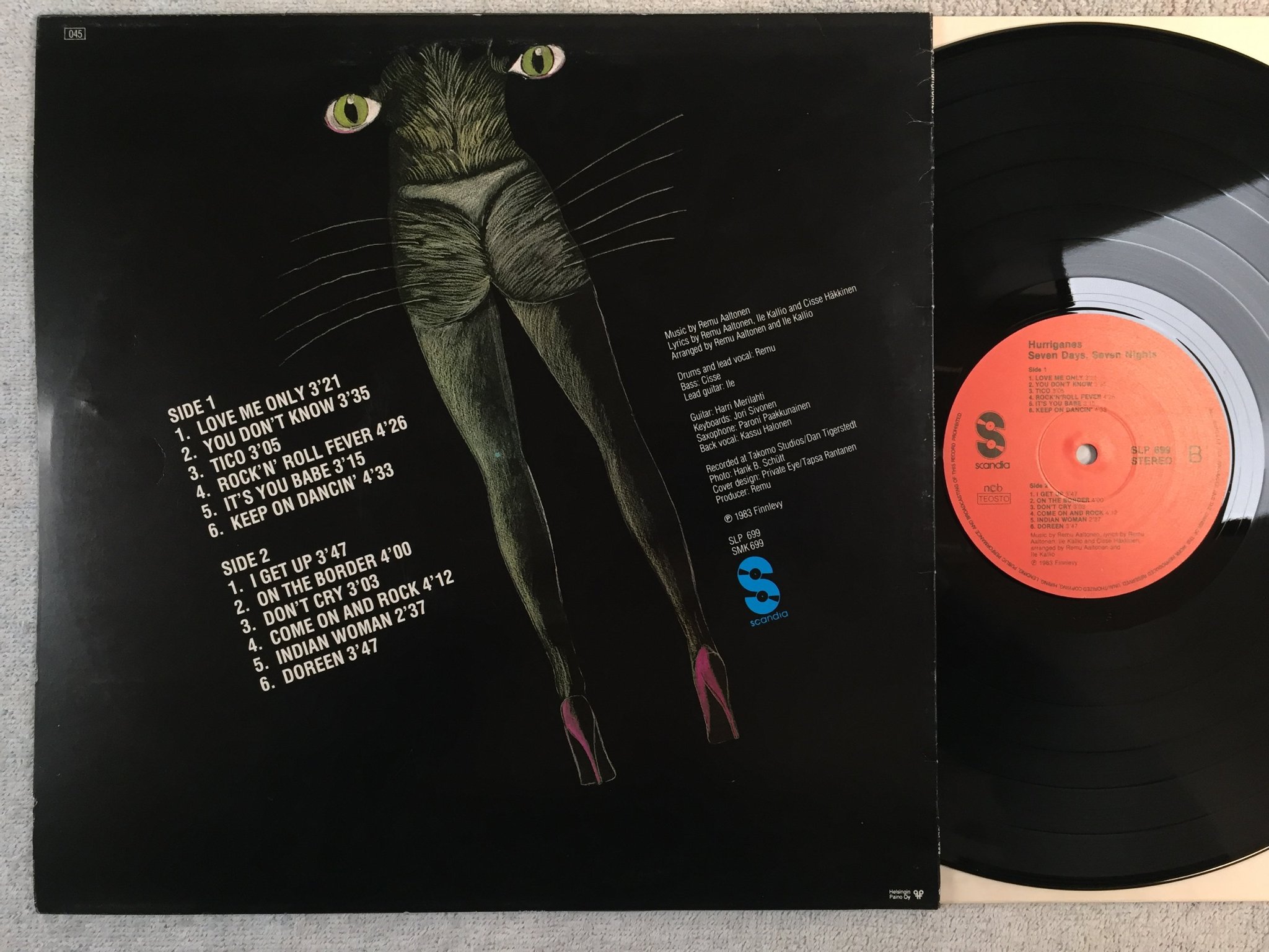 Omslagsbild för skivan  HURRIGANES Seven Days, Seven Nights LP -83 Finland SCANDIA SLP 699 