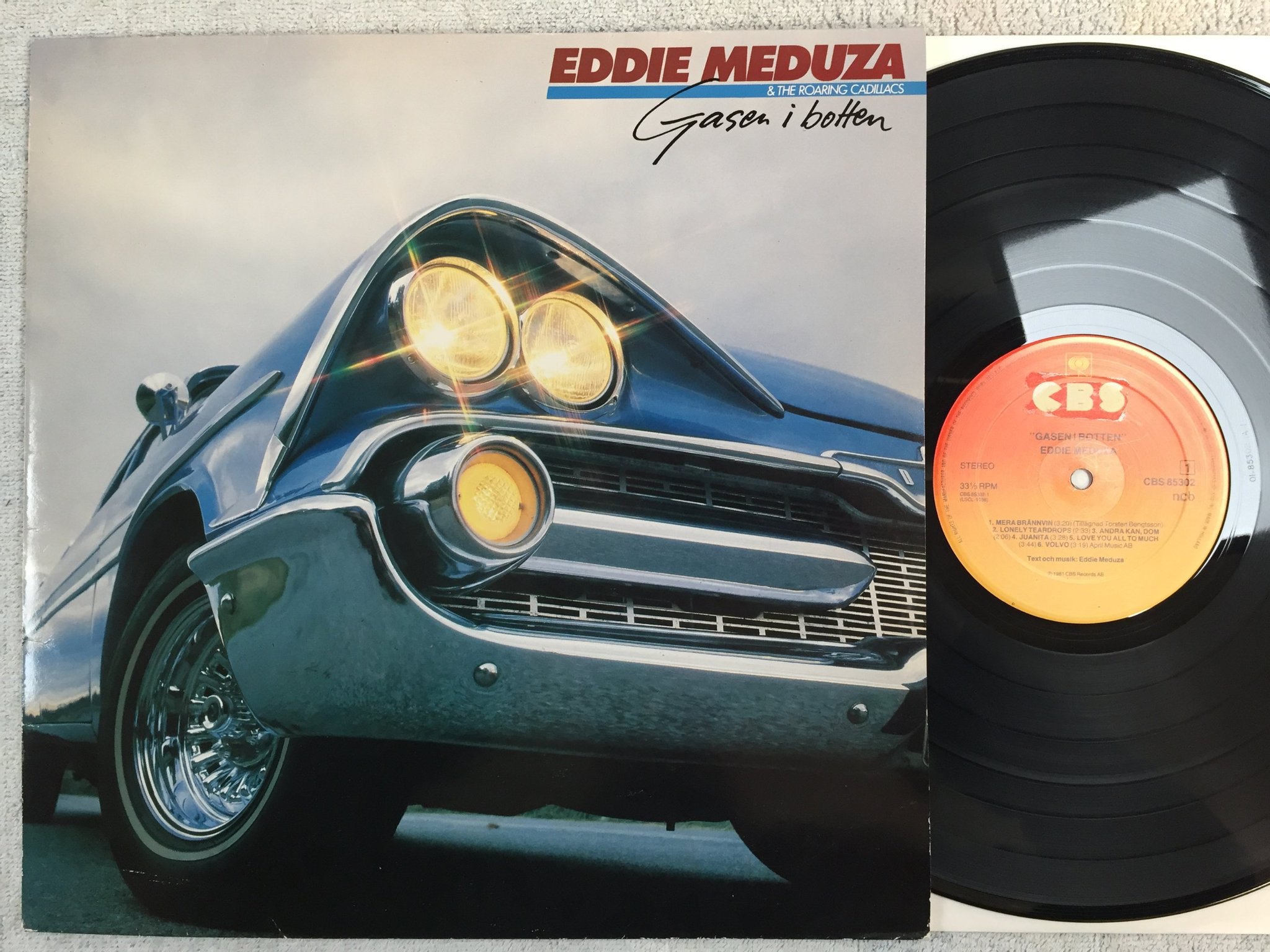 Omslagsbild för skivan EDDIE MEDUZA gasen i botten LP -81 Swe CBS 85302