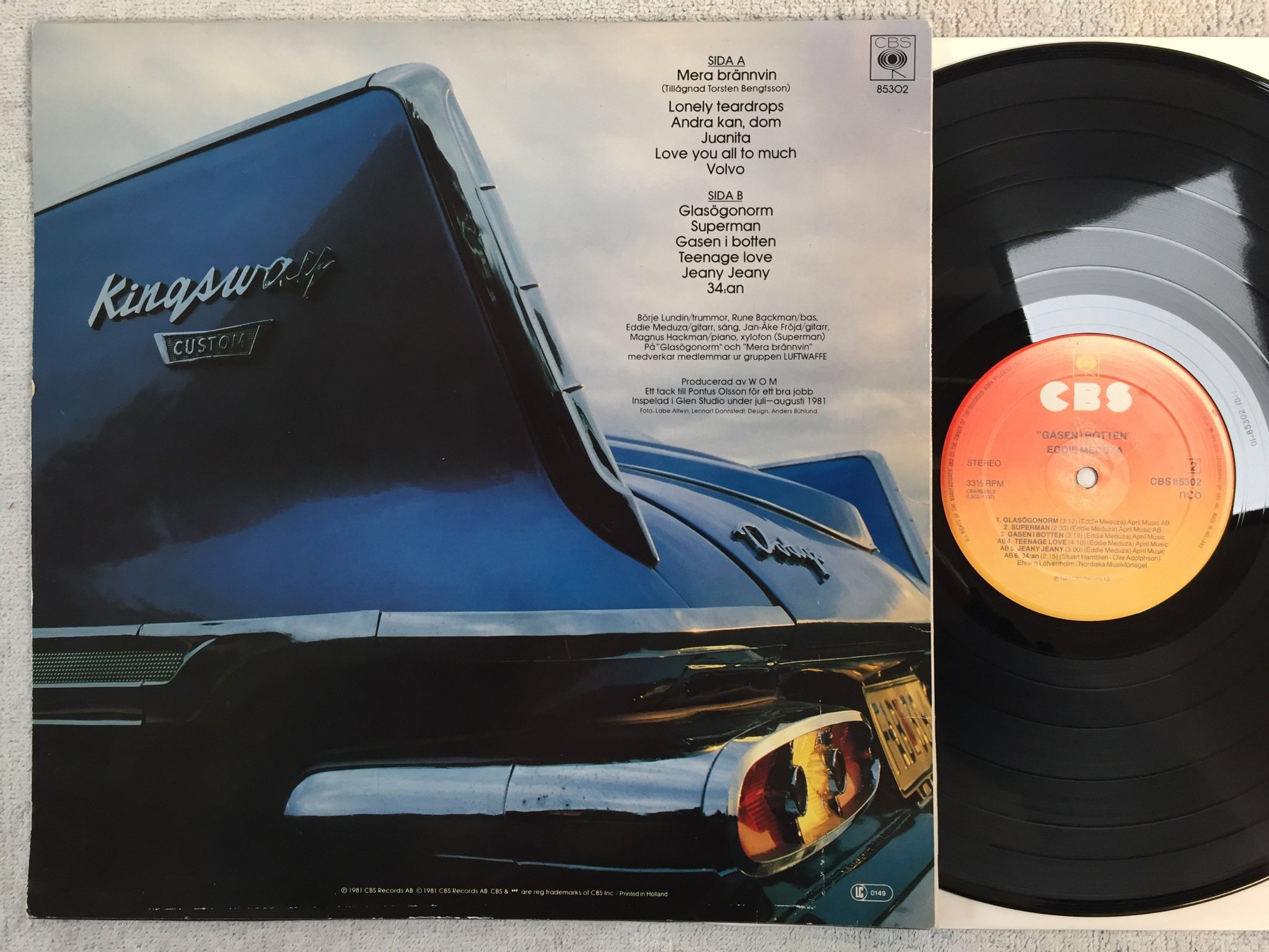 Omslagsbild för skivan EDDIE MEDUZA gasen i botten LP -81 Swe CBS 85302