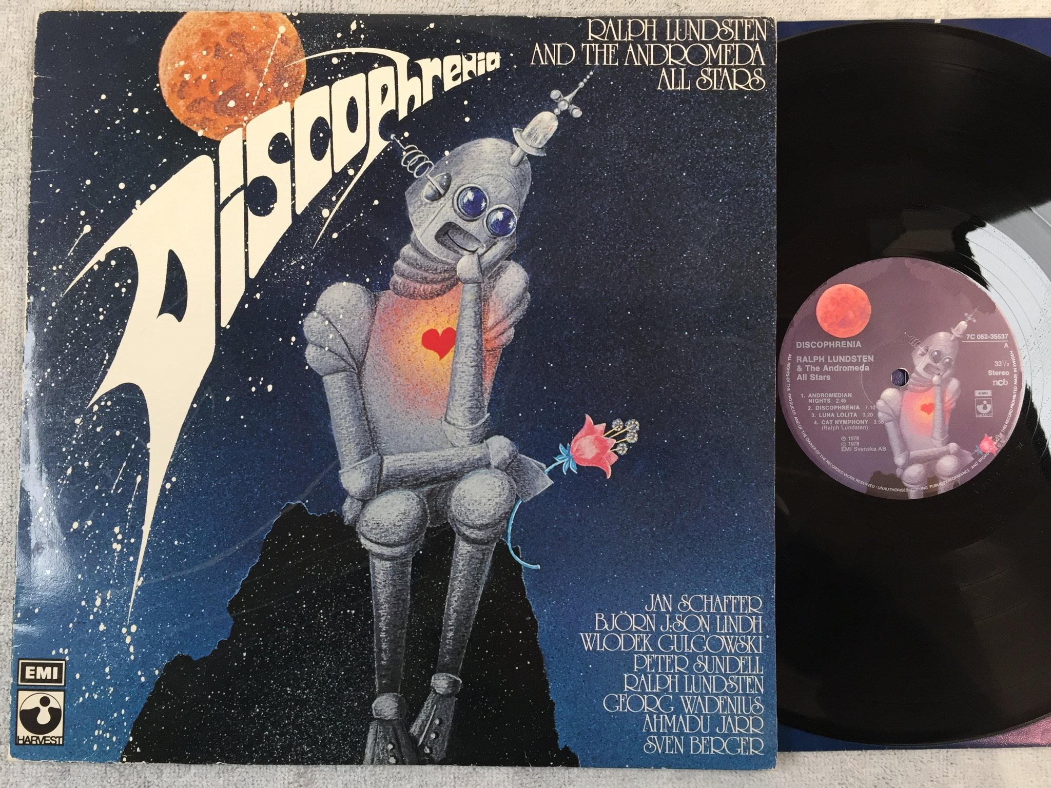 Omslagsbild för skivan RALPH LUNDSTEN discophrenia LP -78 Swe HARVEST 7C 062-35537 COSMIC DISCO