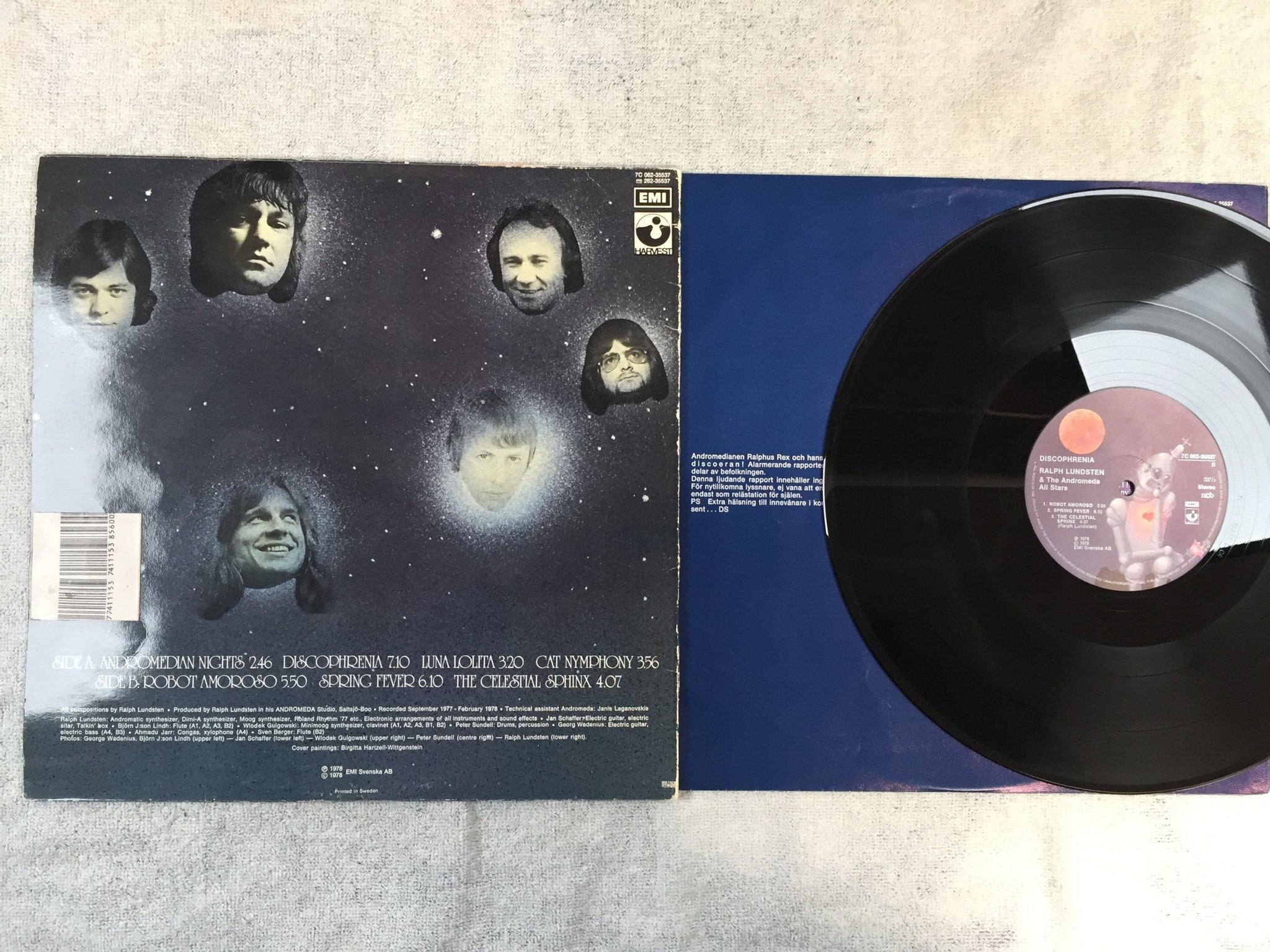 Omslagsbild för skivan RALPH LUNDSTEN discophrenia LP -78 Swe HARVEST 7C 062-35537 COSMIC DISCO