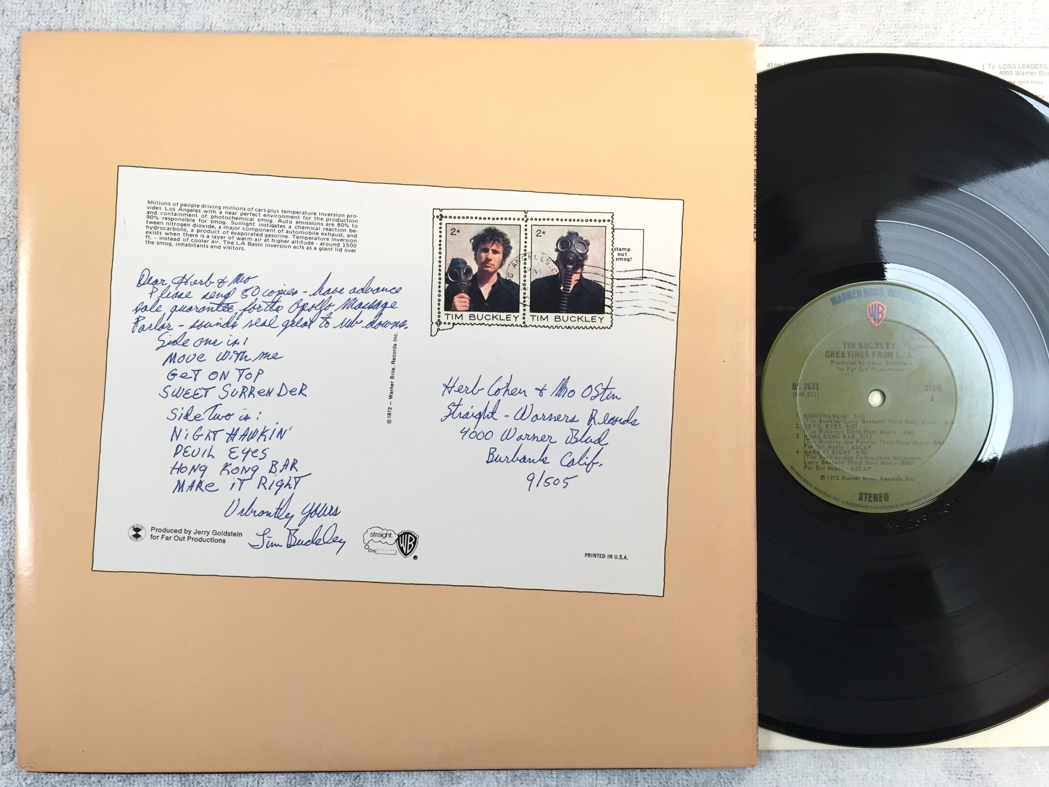Omslagsbild för skivan TIM BUCKLEY greetings from L.A. LP -72 US WARNER BROS BS 2631