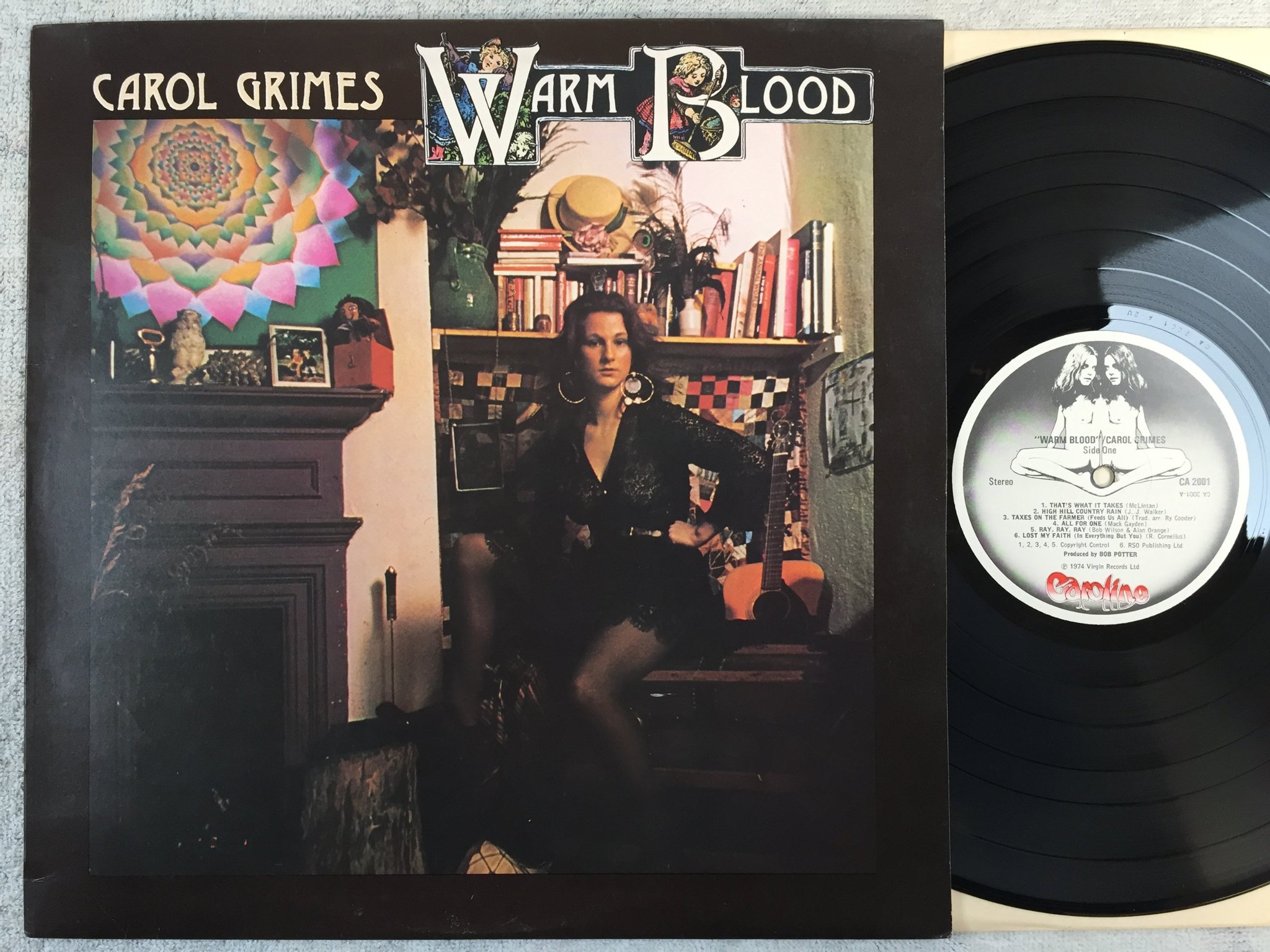 Omslagsbild för skivan CAROL GRIMES warm blood LP -74 UK CAROLINE CA 2001 country rock