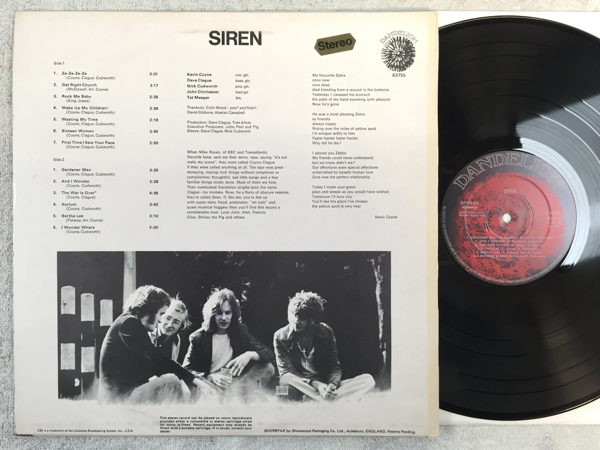 Omslagsbild för skivan SIREN s/t LP -69 UK DANDELION S 63755