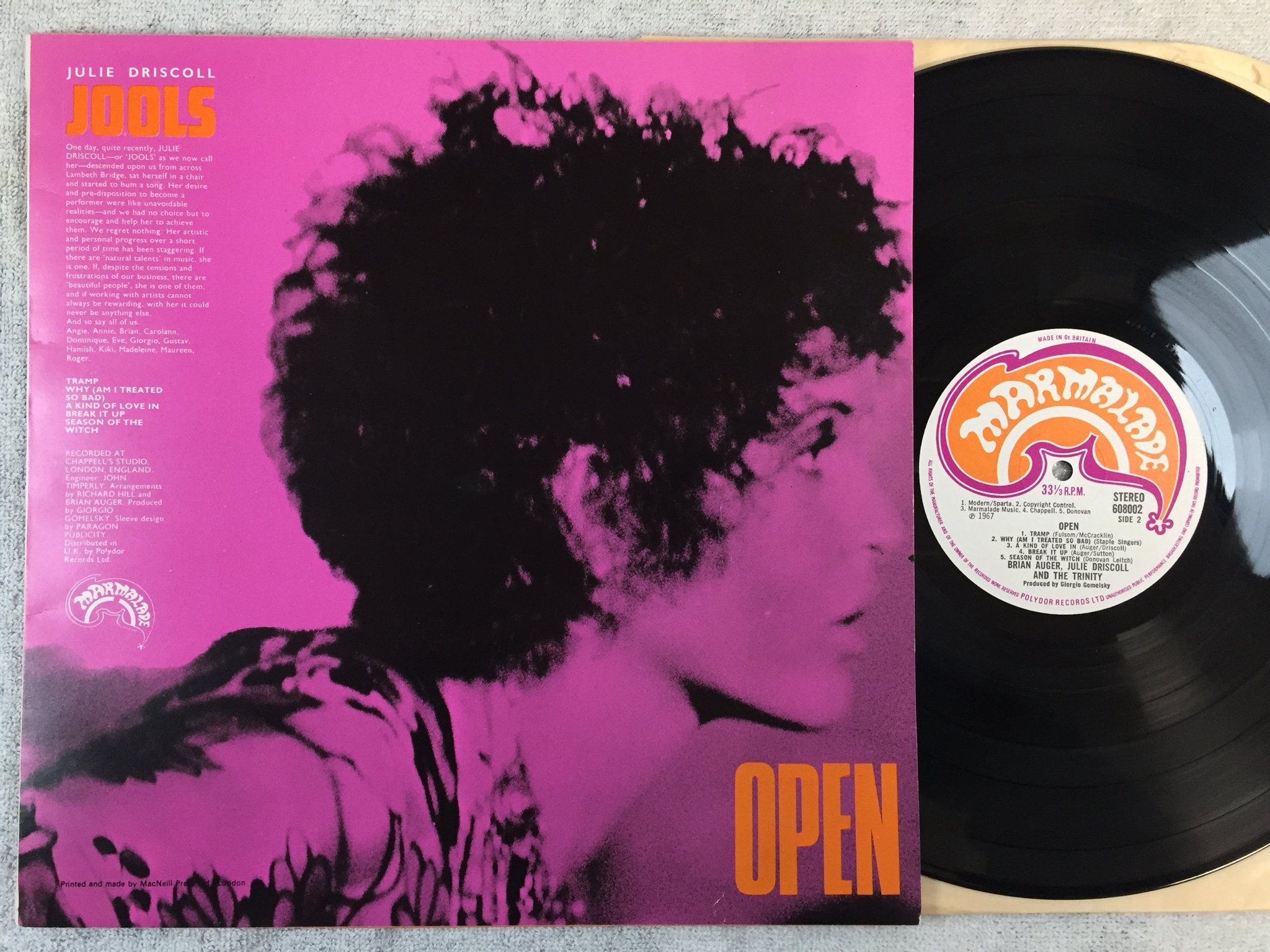 Omslagsbild för skivan BRIAN AUGER JULIE DRISCOLL & THE TRINITY LP -67 UK MARMELADE 608002