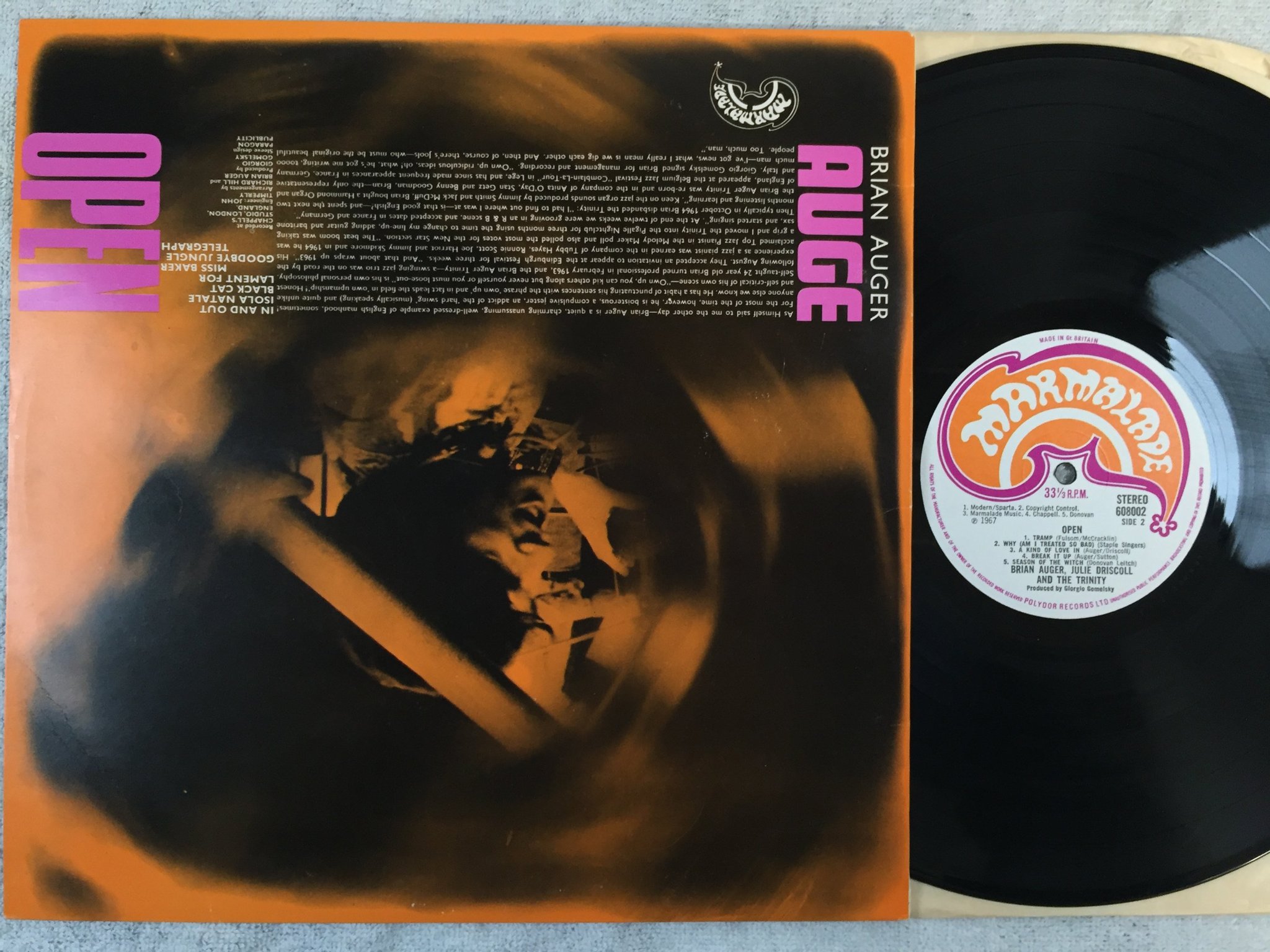Omslagsbild för skivan BRIAN AUGER JULIE DRISCOLL & THE TRINITY LP -67 UK MARMELADE 608002