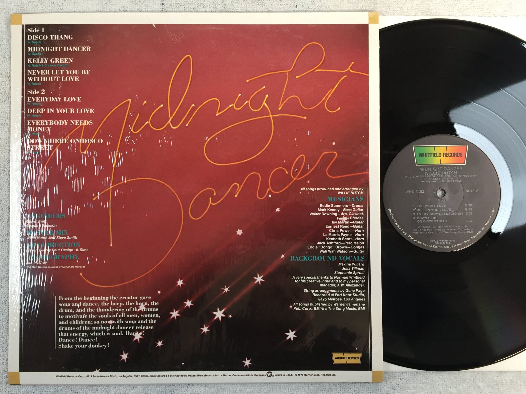 Omslagsbild för skivan WILLIE HUTCH midnight dancer LP -79 US WHITFIELD WHK 3352