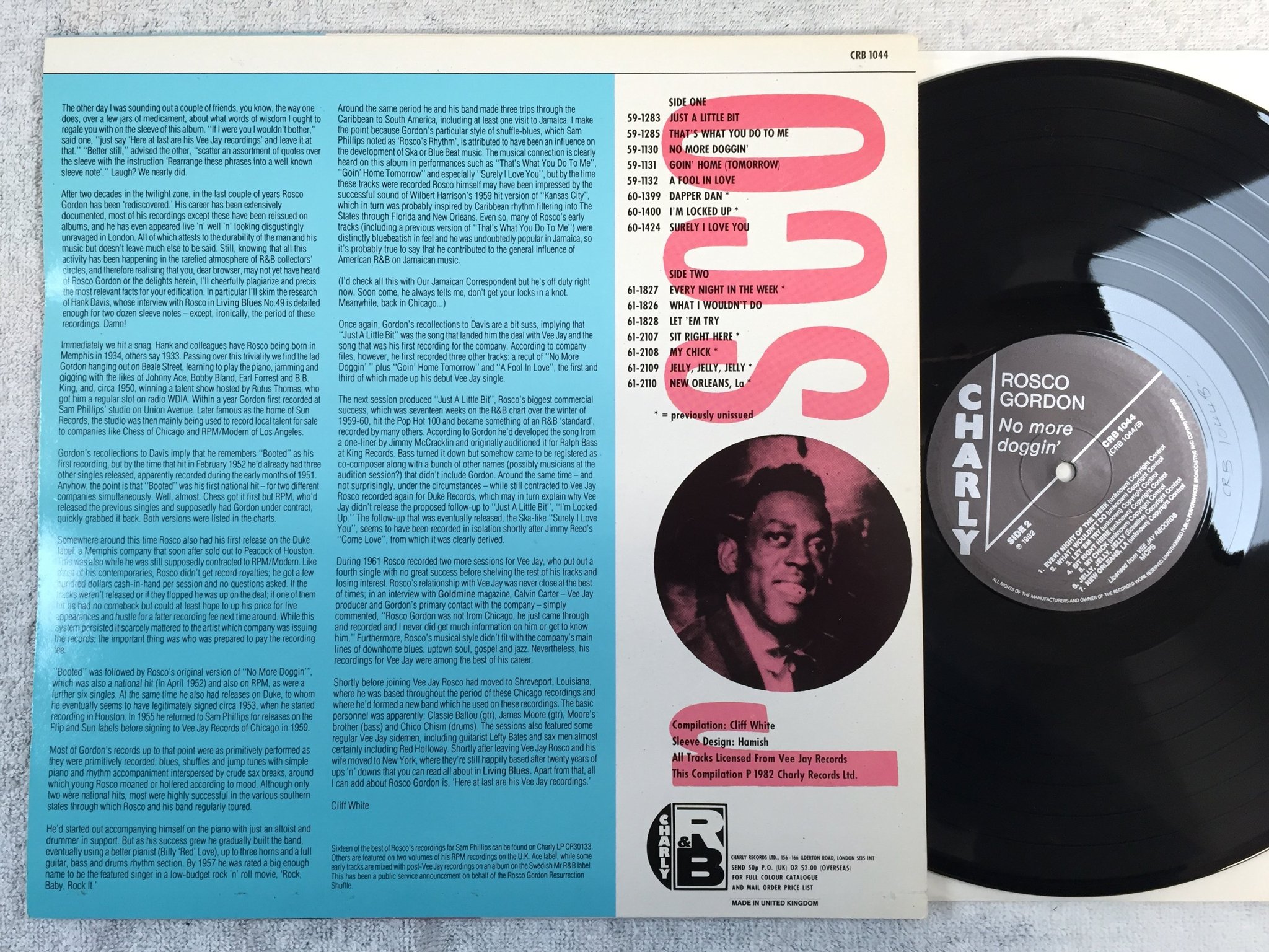 Omslagsbild för skivan ROSCO GARDEN no more diggin LP -82 CHARLY CRB 1044