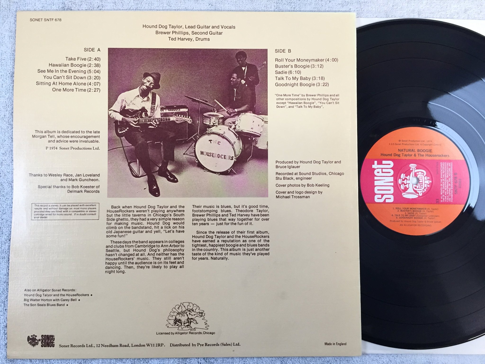 Omslagsbild för skivan HOUND DOG TAYLOR & THE HOUSE ROCKERS natural boogie  LP -74 UK SONET SNTF 648