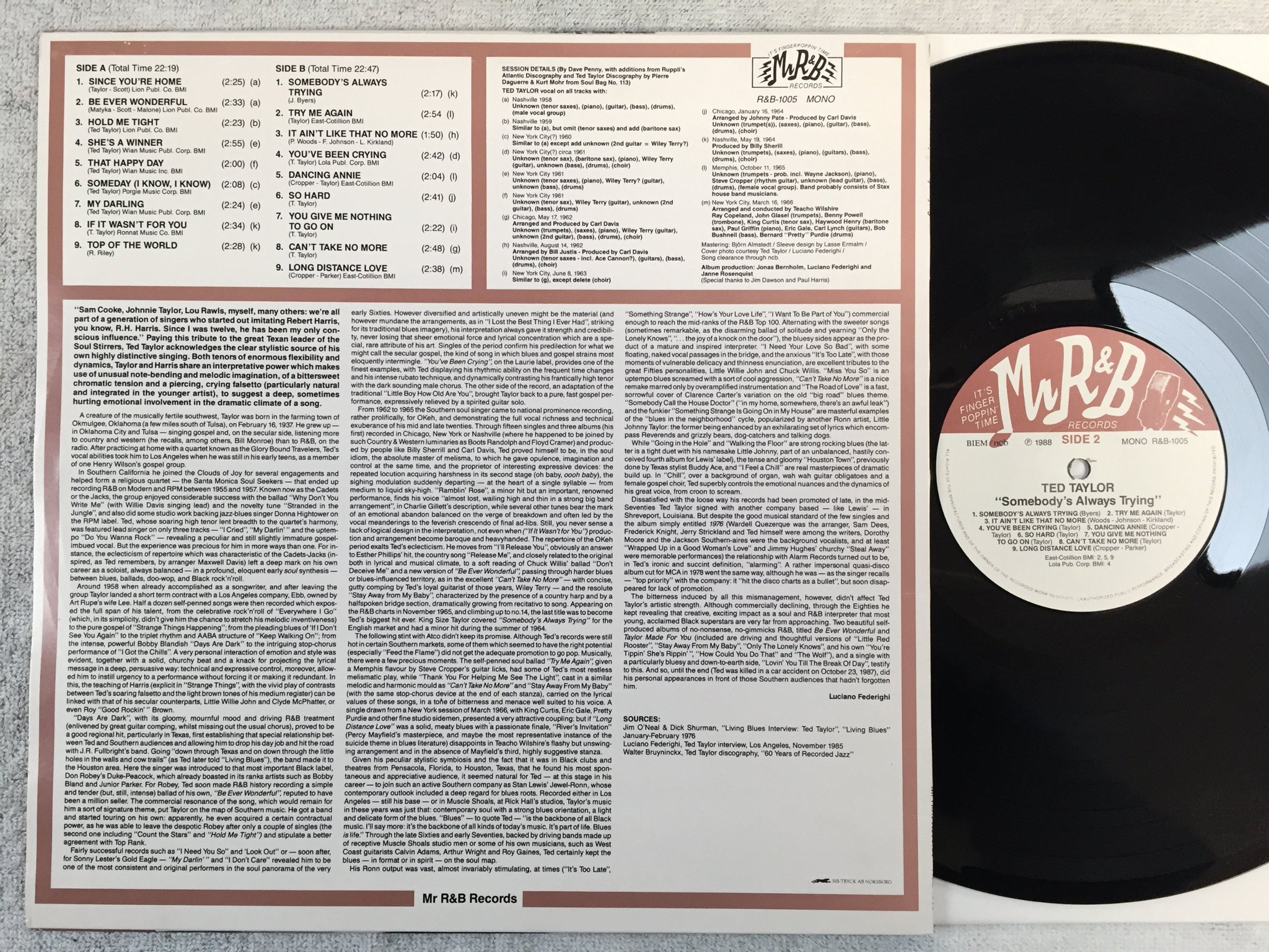 Omslagsbild för skivan TED TAYLOR somebody's always trying LP ncb -88 Mr RnB 1005