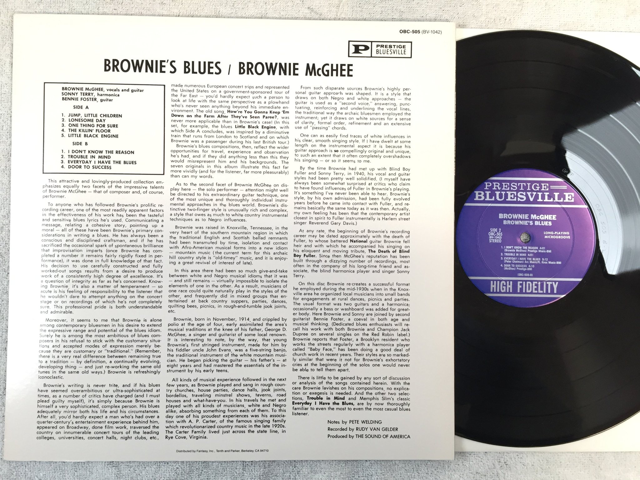 Omslagsbild för skivan BROWNIE McGHEE Brownie's blues LP US PRESTIGE BLUESVILLE OBC-505