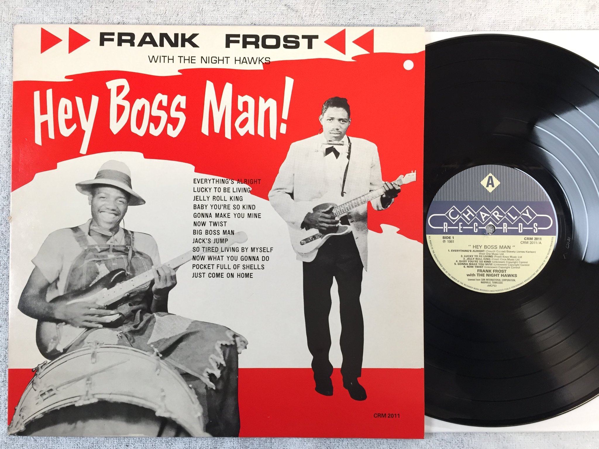 Omslagsbild för skivan FRANK FROST hey boss man LP -81 UK CHARLY CRM 2011