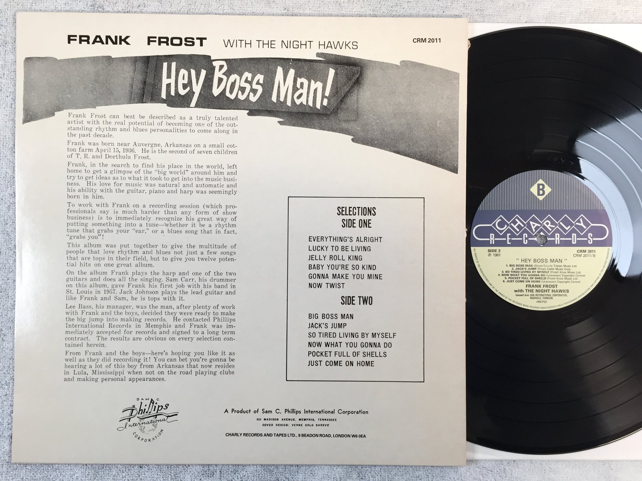 Omslagsbild för skivan FRANK FROST hey boss man LP -81 UK CHARLY CRM 2011
