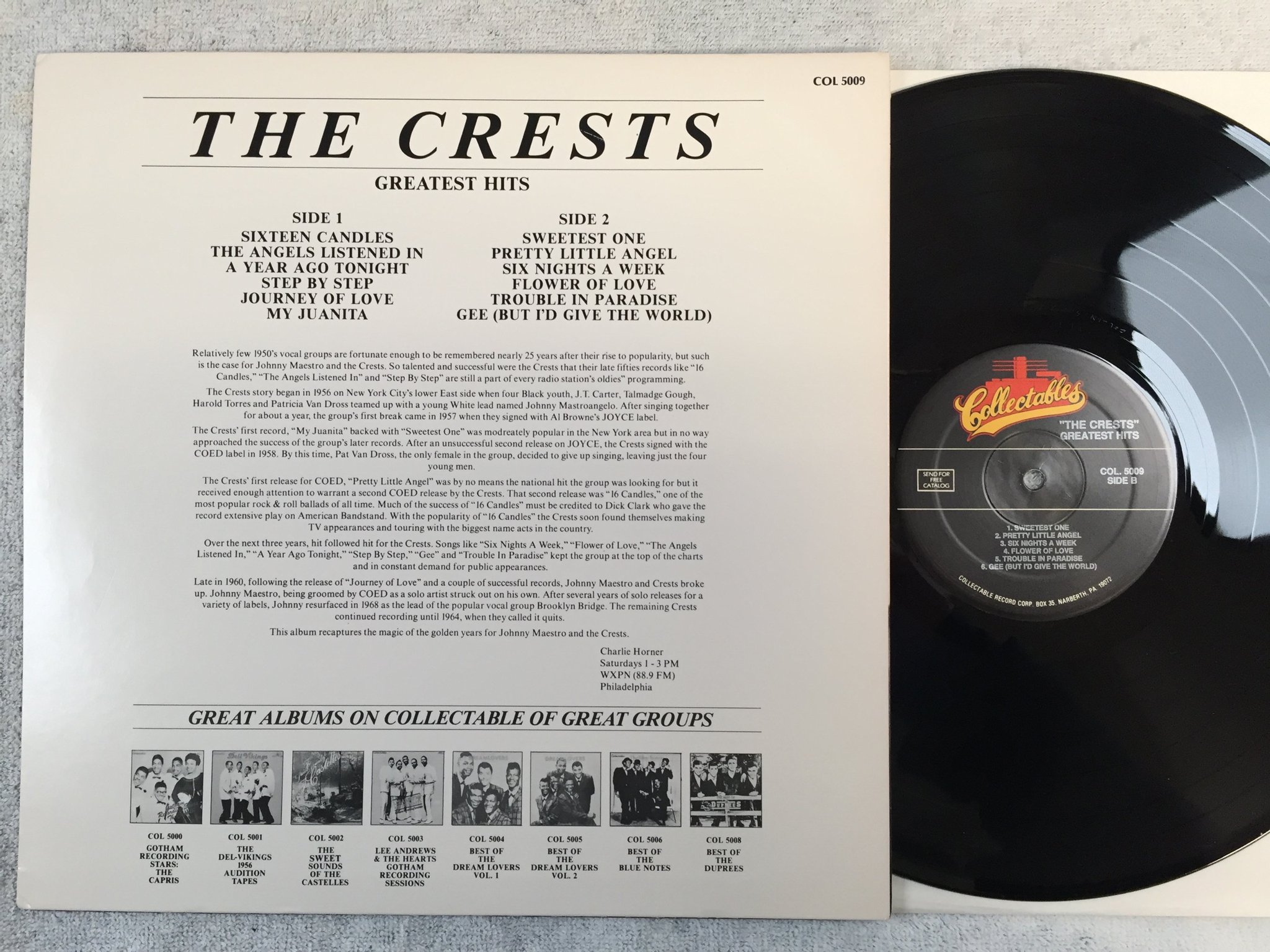 Omslagsbild för skivan THE CRESTS greatest hits LP US COLLECTIBLES COL 5009