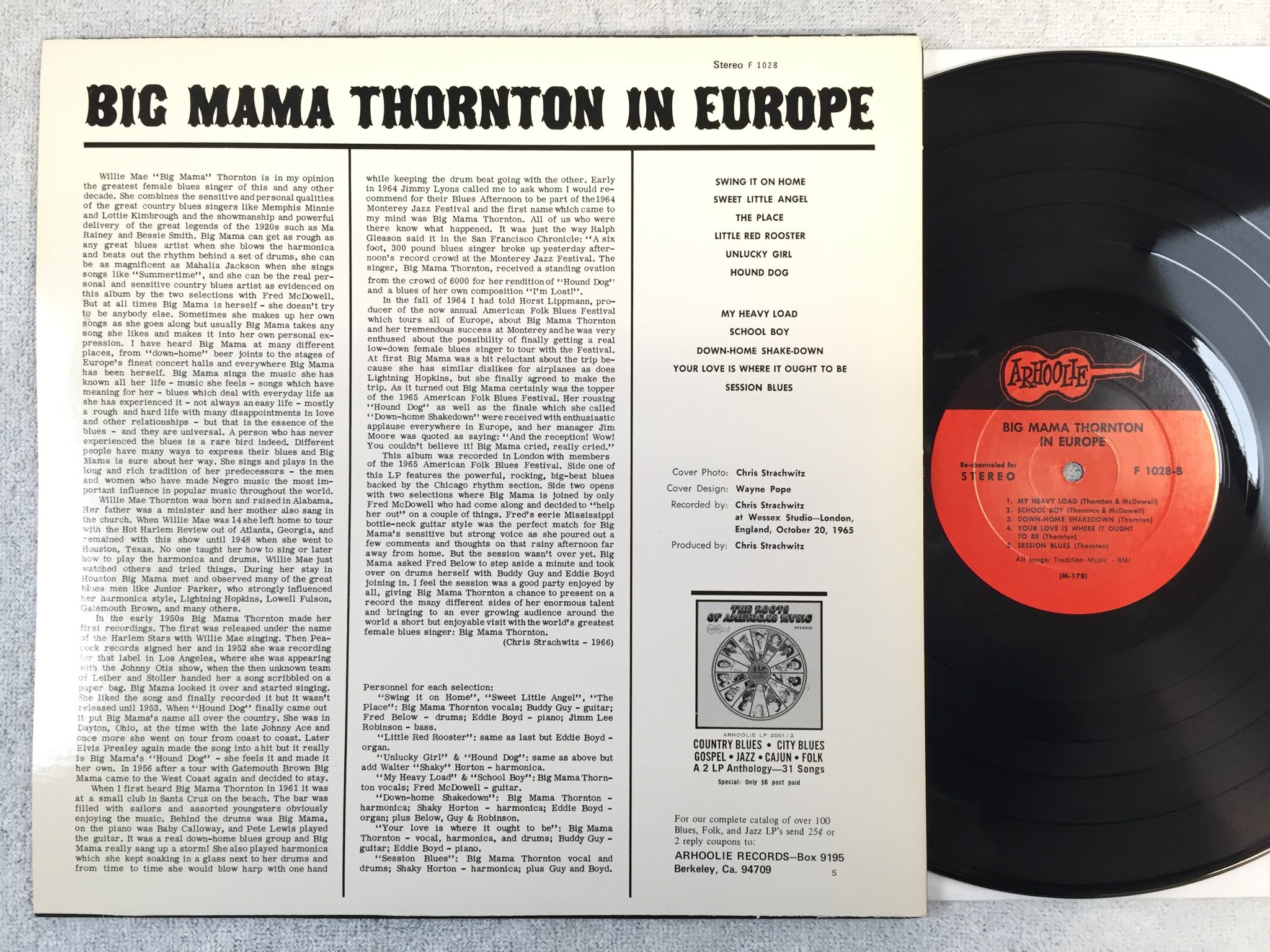 Omslagsbild för skivan BIG MAMA THORNTON in Europe LP re ARHOOLIE F 1028