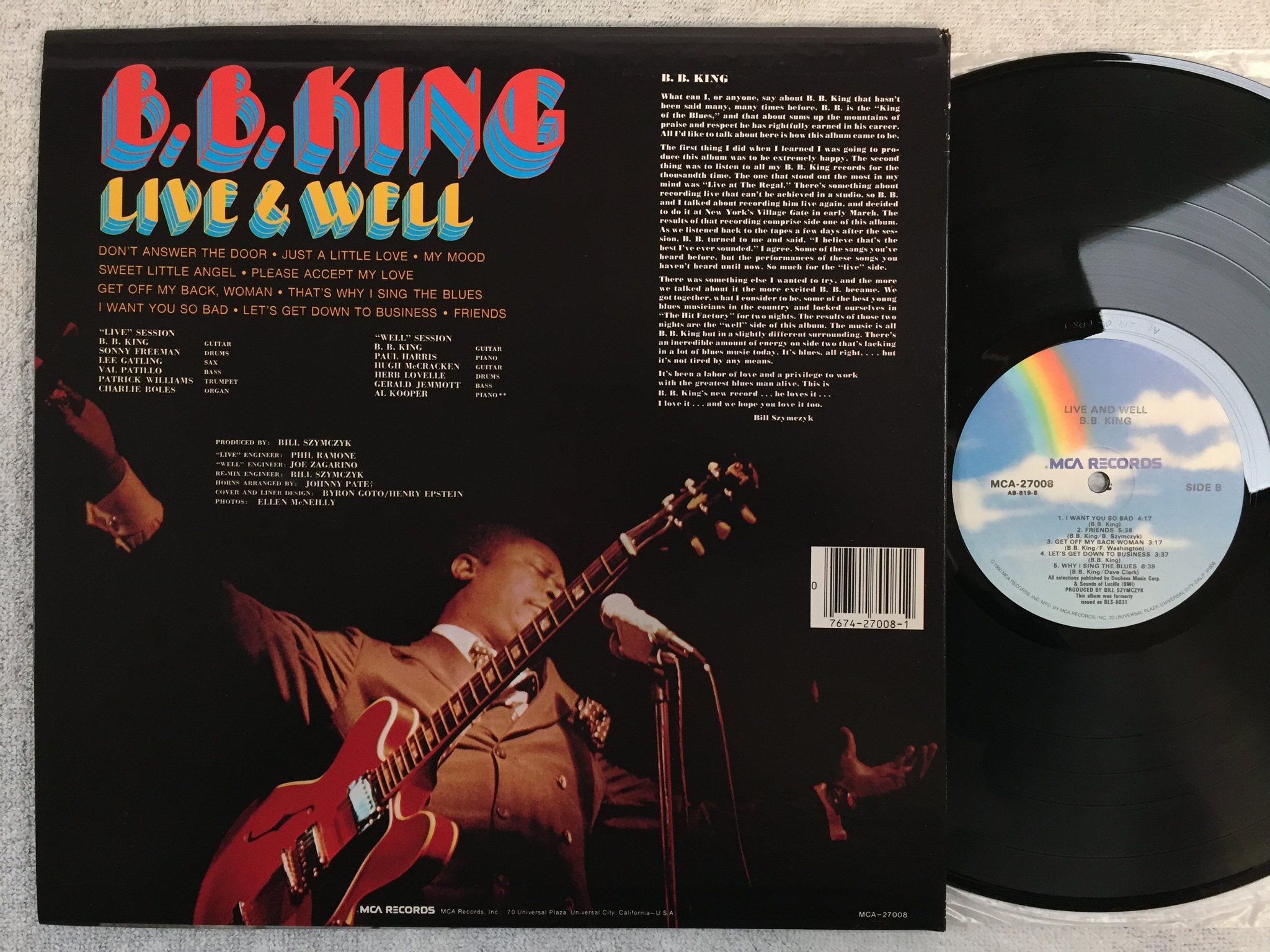 Omslagsbild för skivan BB KING live and well LP re US MCA 27008