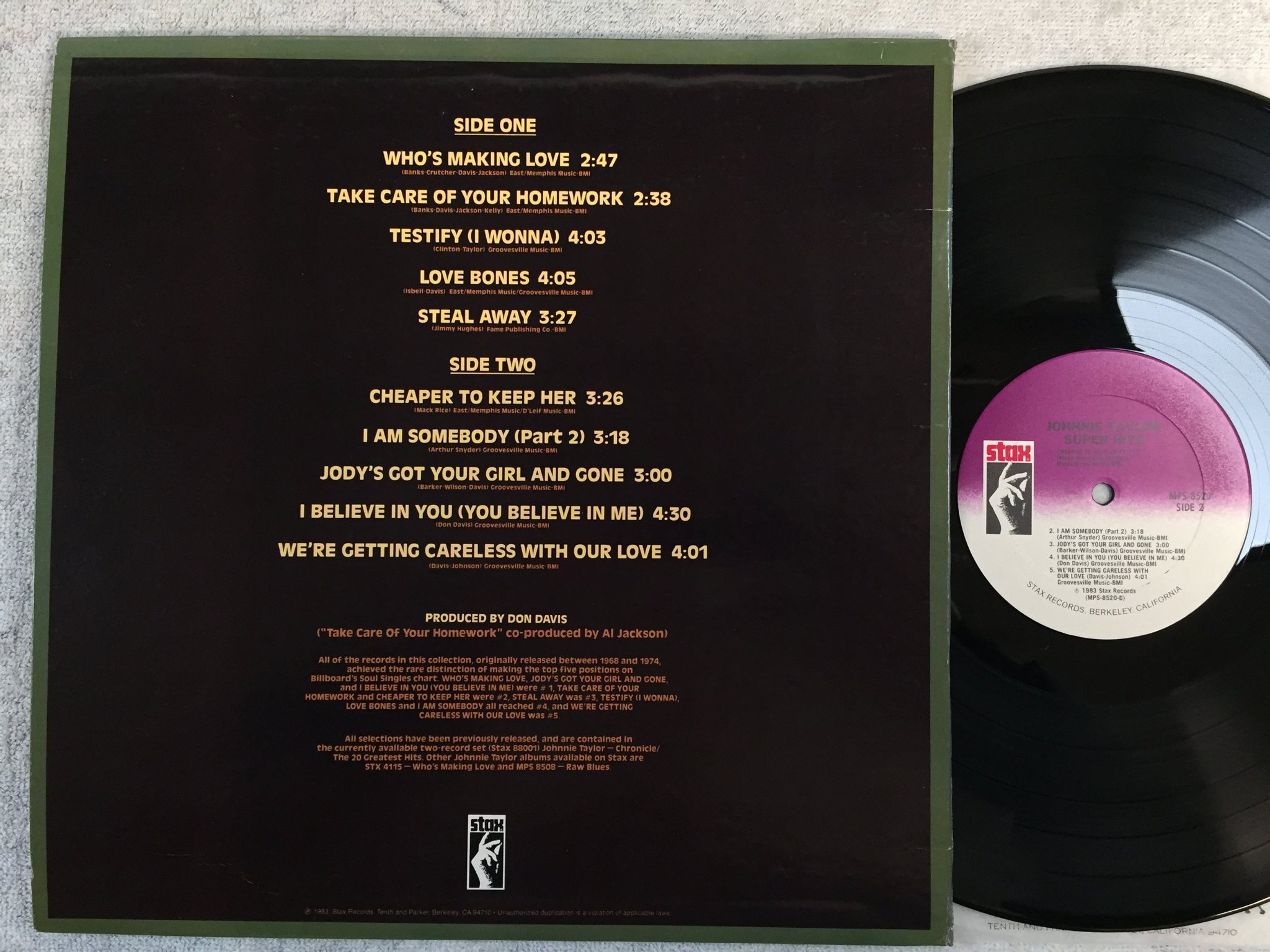 Omslagsbild för skivan JOHNNIE TAYLOR super hits LP -83 STAX MPS-8520