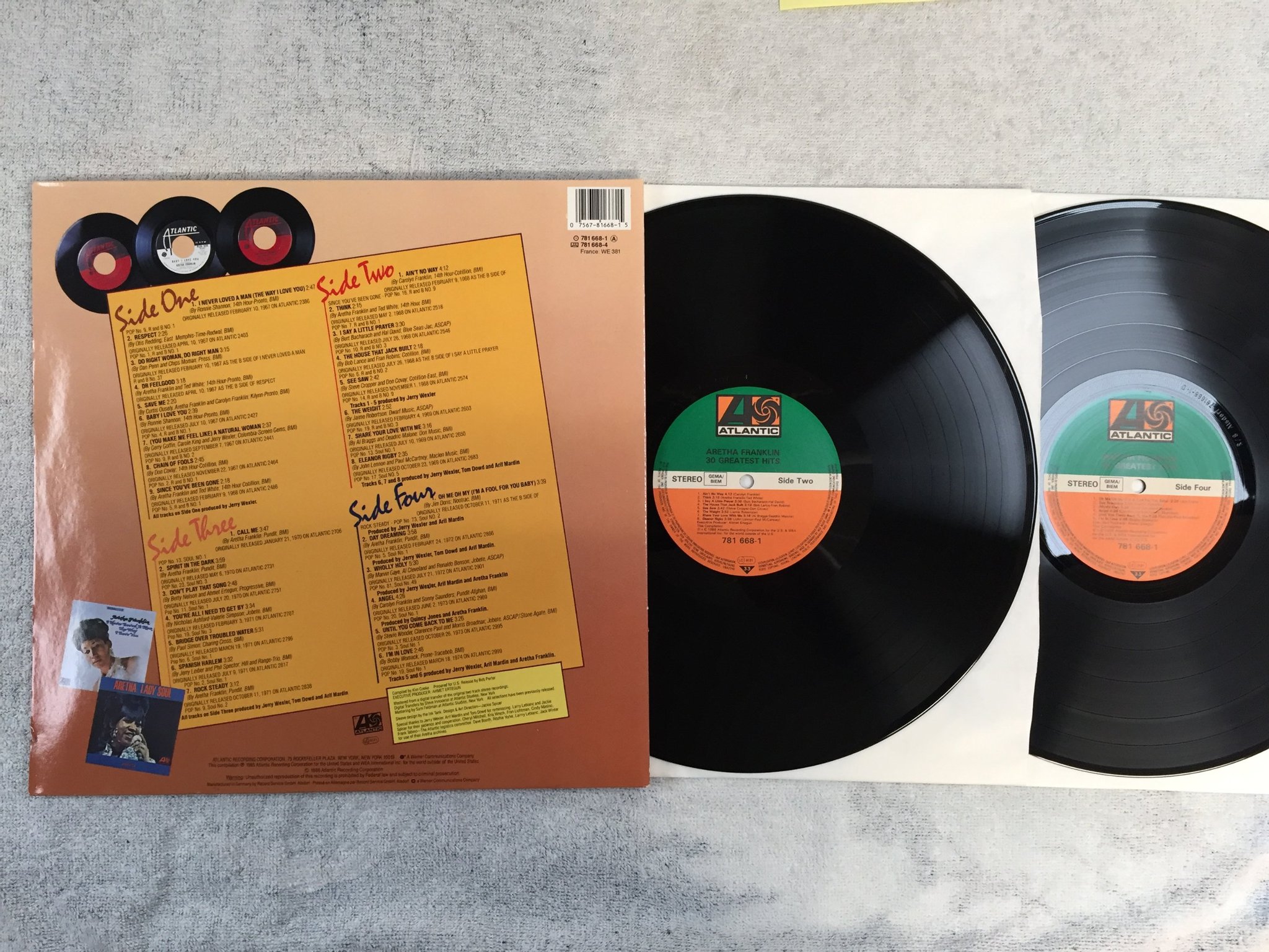 Omslagsbild för skivan ARETHA FRANKLIN 30 greatest hits 2xLP -86 Ger ATLANTIC 781 668-1