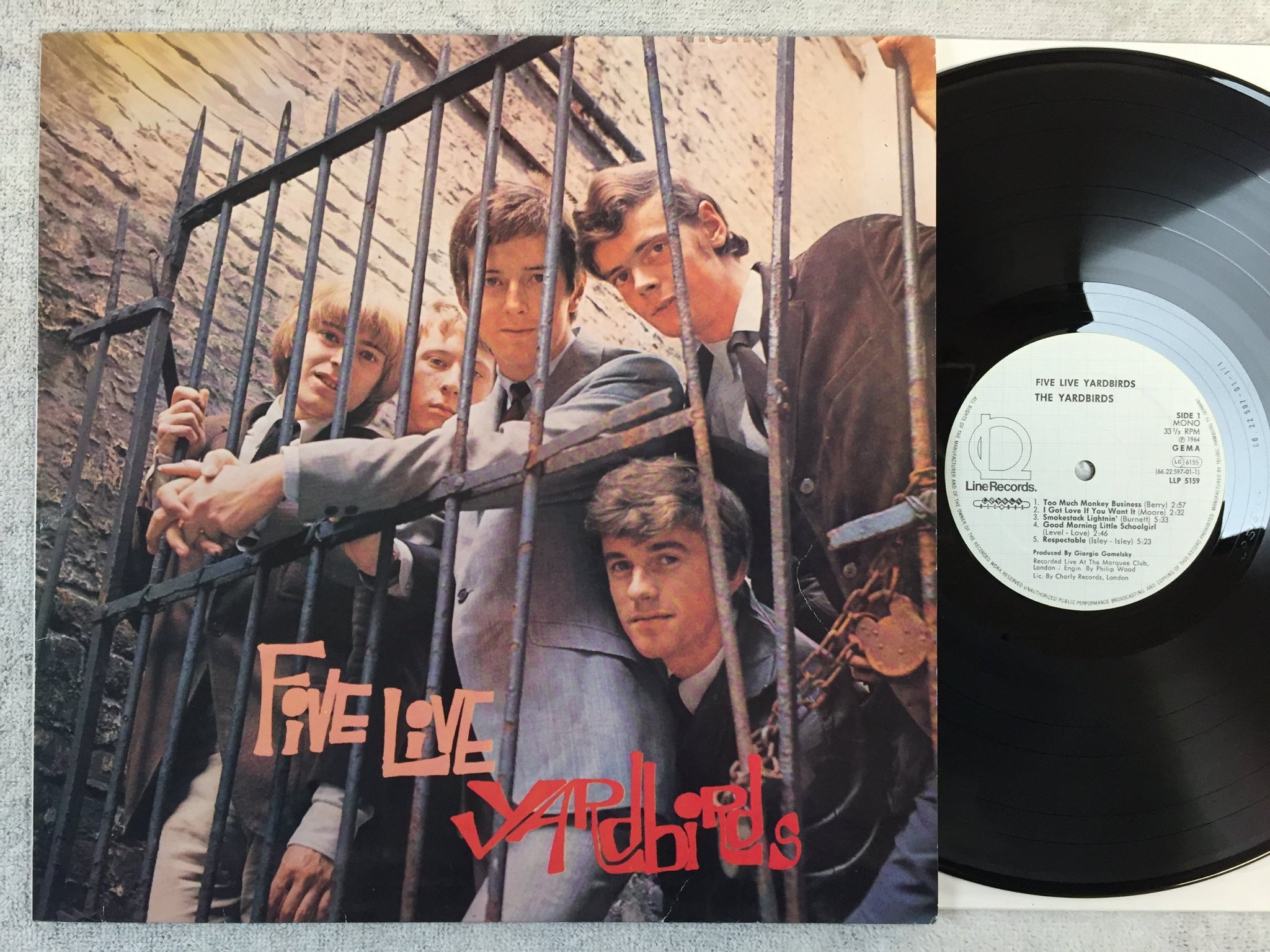 Omslagsbild för skivan THE YARDBIRDS five live LP re Ger LINE LLP 5159