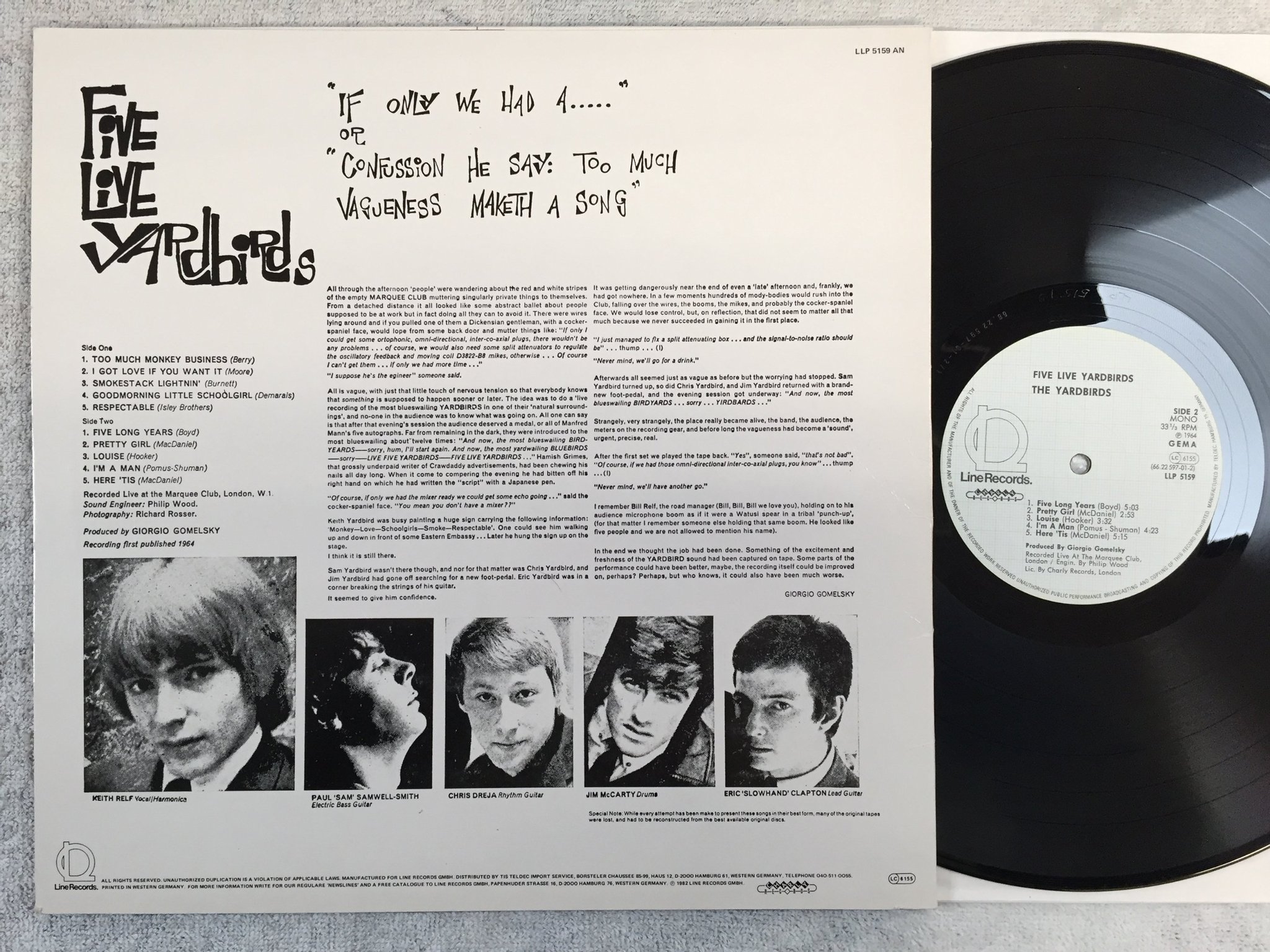 Omslagsbild för skivan THE YARDBIRDS five live LP re Ger LINE LLP 5159