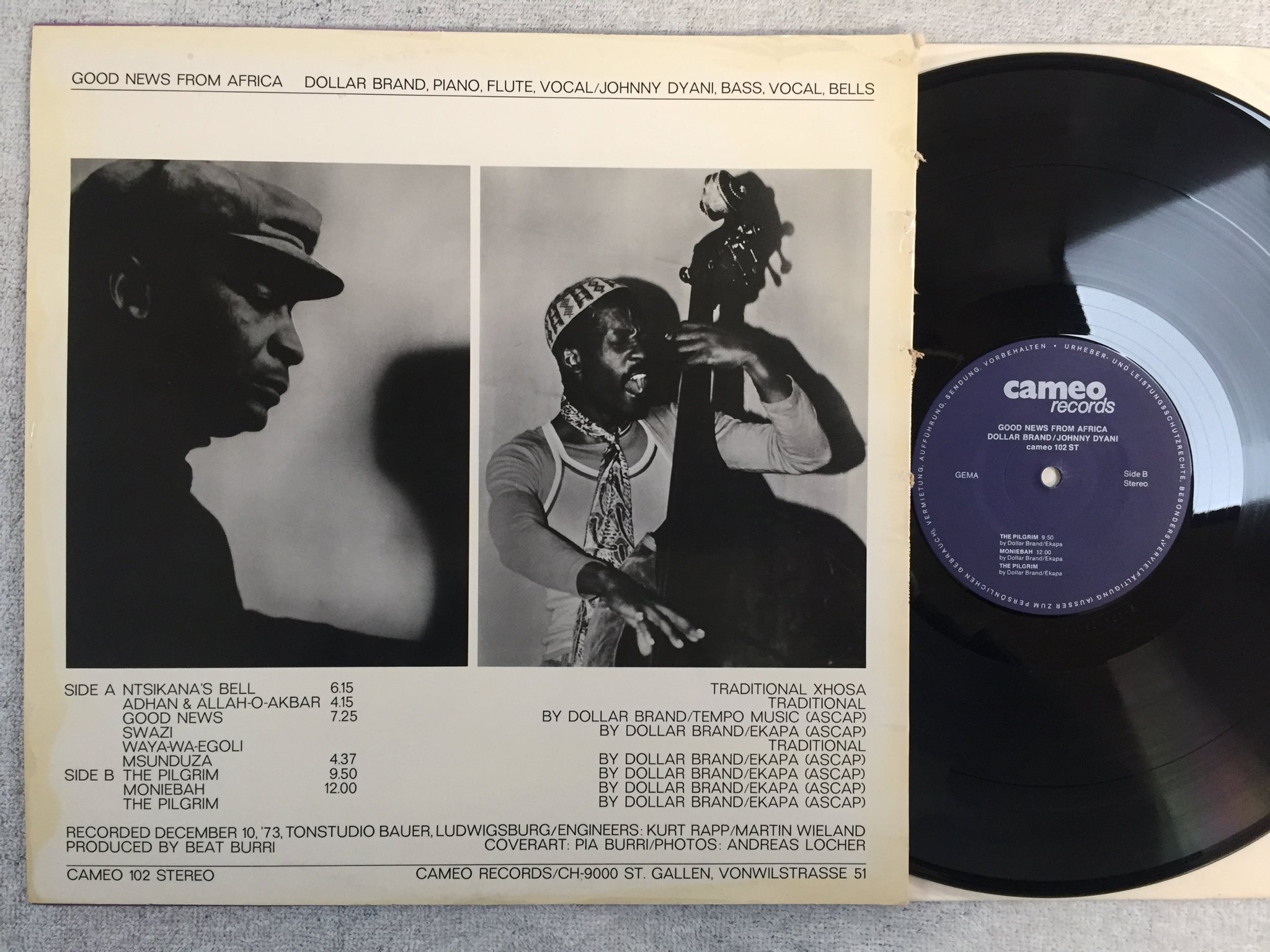 Omslagsbild för skivan DOLLAR BRAND / JOHNNY DYANI good news from Africa LP -74 Schweiz CAMEO 102