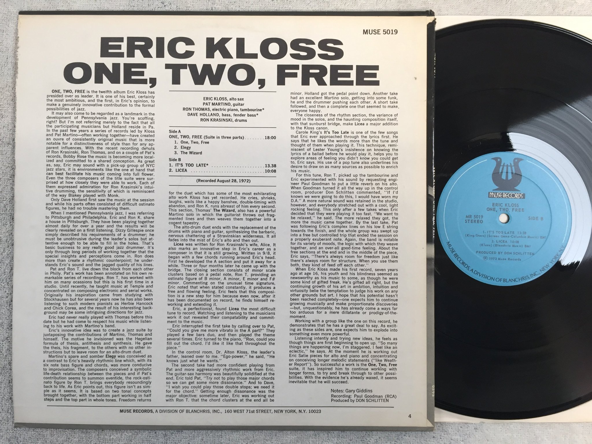 Omslagsbild för skivan ERIC KLOSS one two free LP -73 US MUSE MR 5019