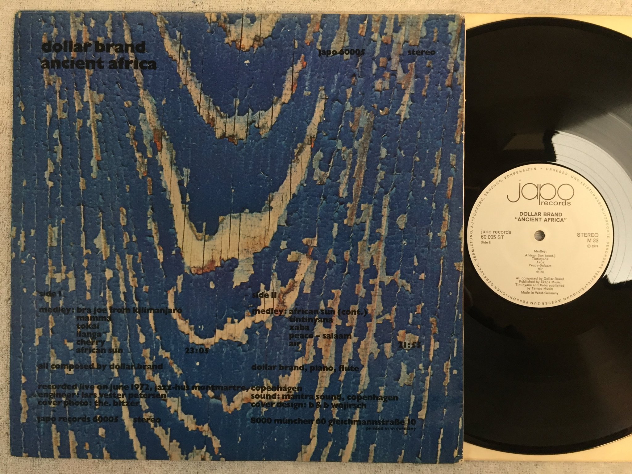 Omslagsbild för skivan DOLLAR BRAND ancient Africa LP -74 Ger JAPO 60 005ST