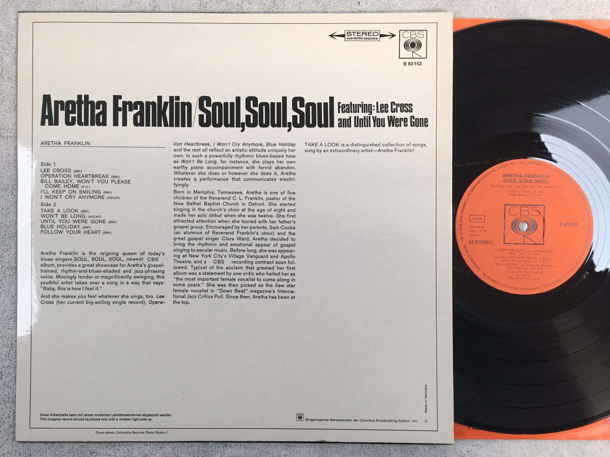 Omslagsbild för skivan ARETHA FRANKLIN soul soul soul LP Ger CBS S 63152