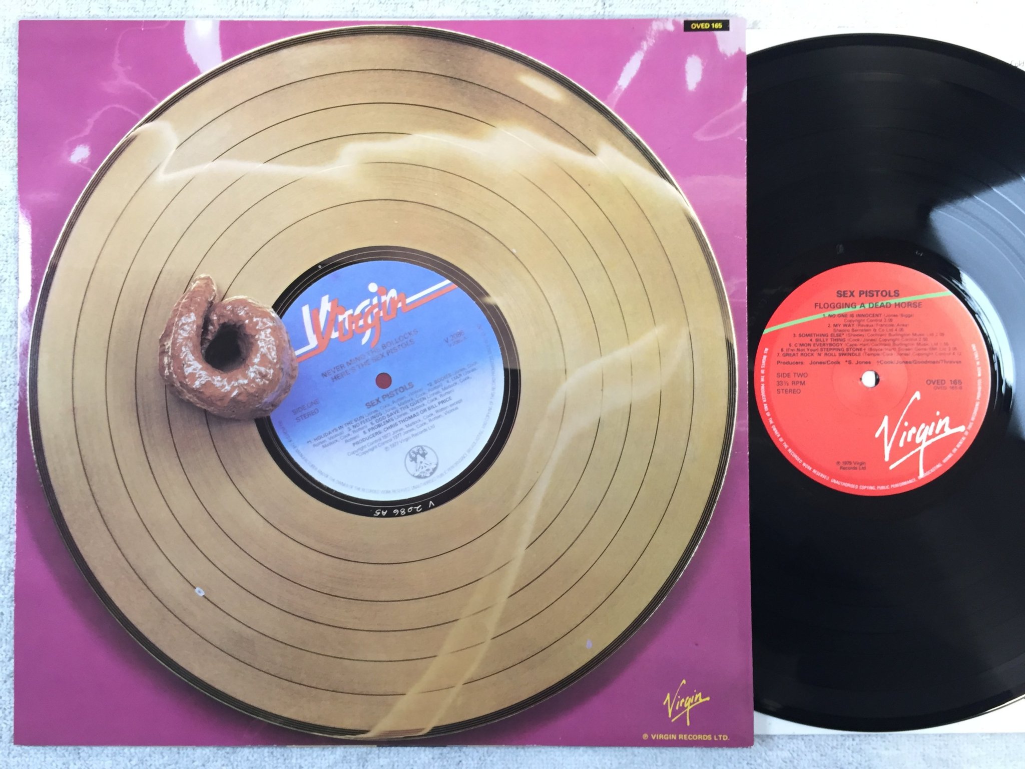 Omslagsbild för skivan SEX PISTOLS flogging a dead horse LP  UK VIRGIN OVED 165