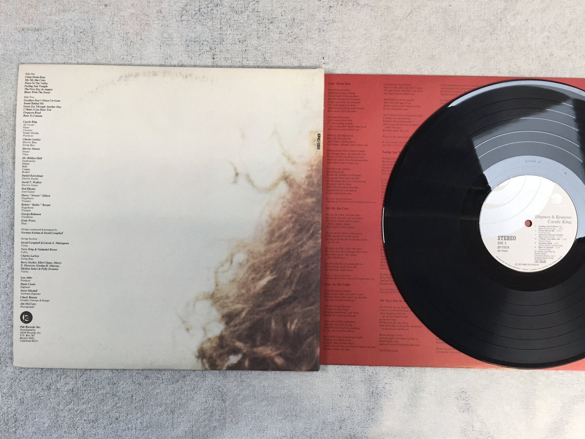 Omslagsbild för skivan CAROLE KING rhymes & reasons LP -72 US ODE SP-77016