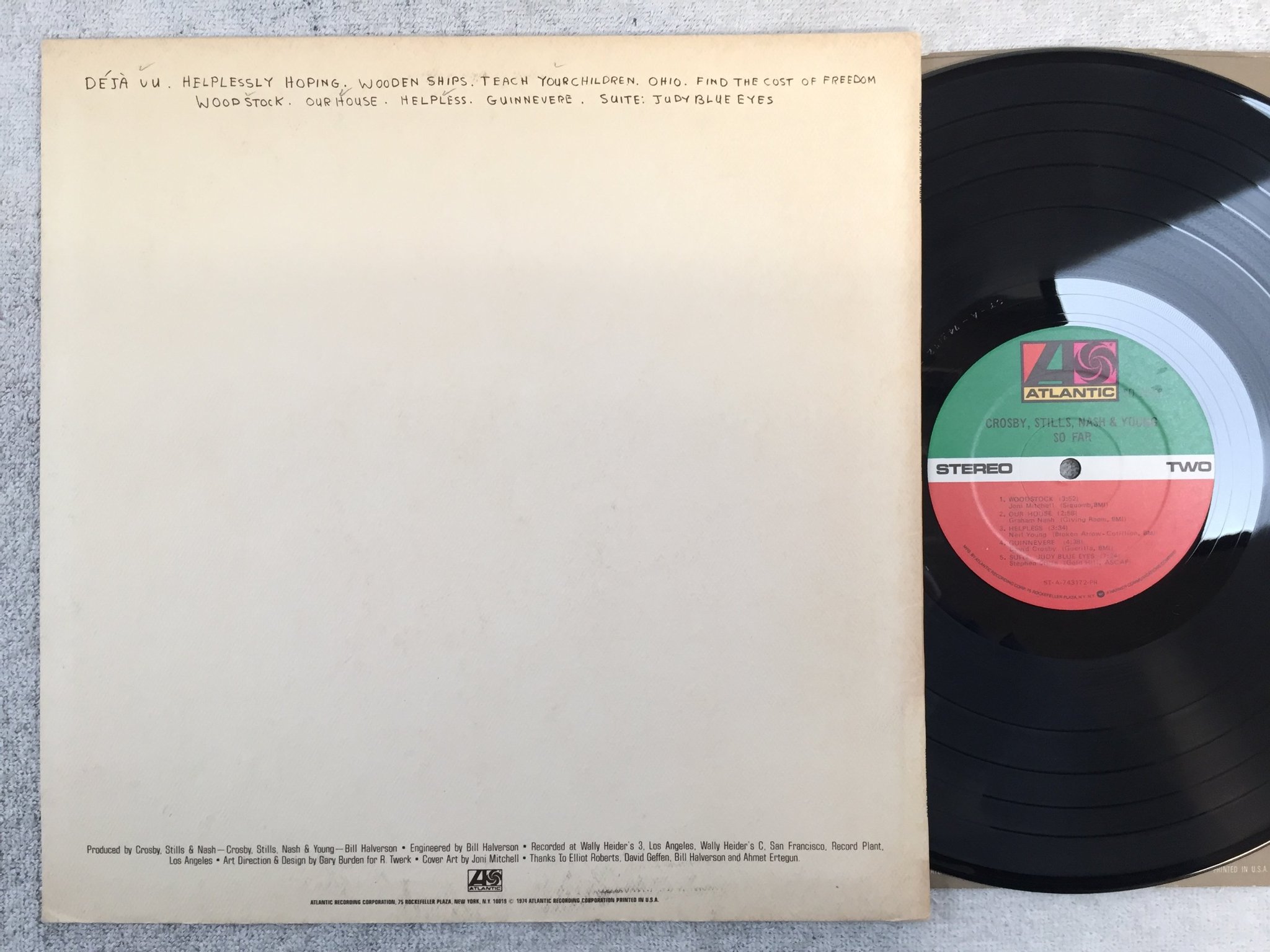 Omslagsbild för skivan CROSBY STILLS NASH & YOUNG so far LP US ATLANTIC SD 19119